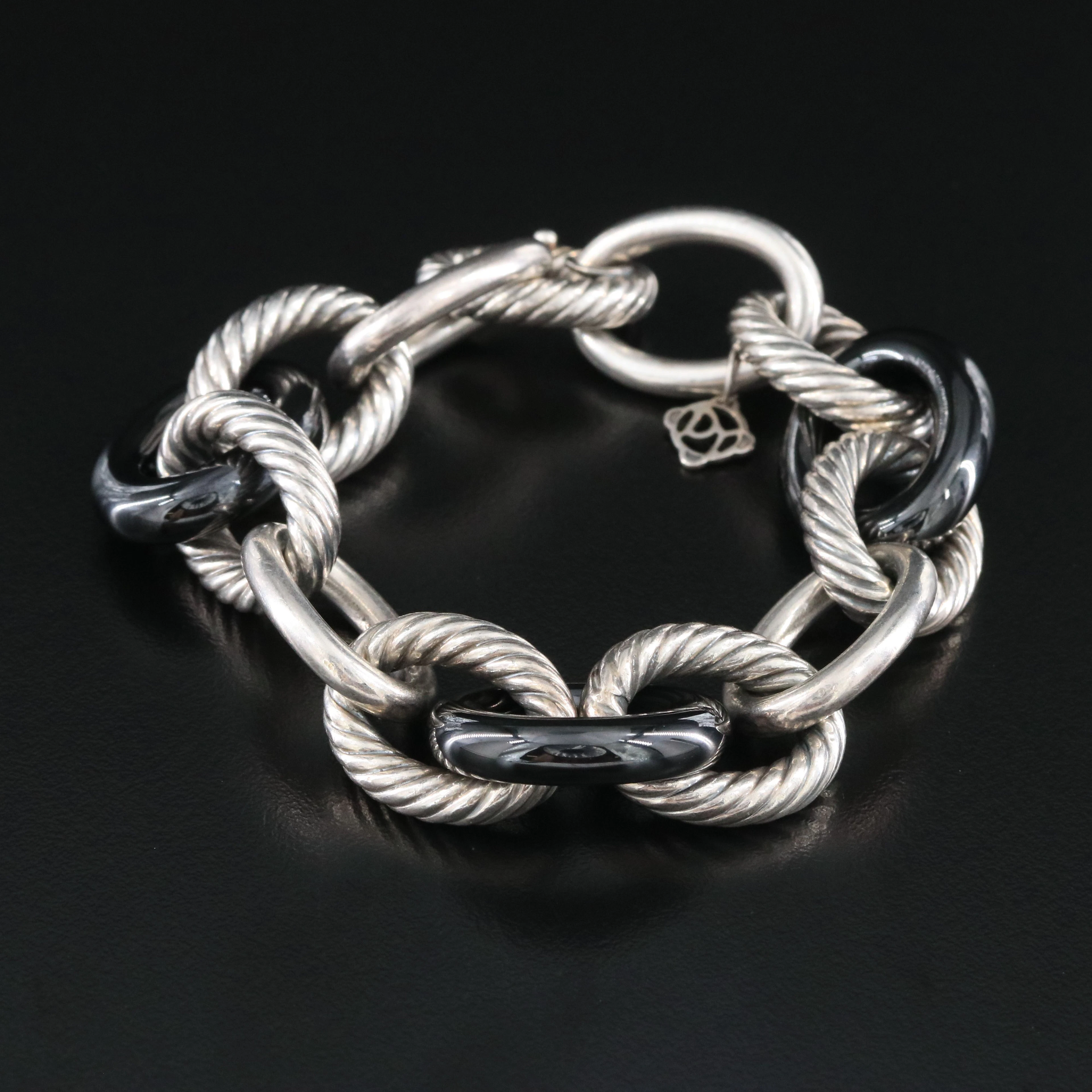 David Yurman Sterling and Black Ceramic Oval Link Bracelet