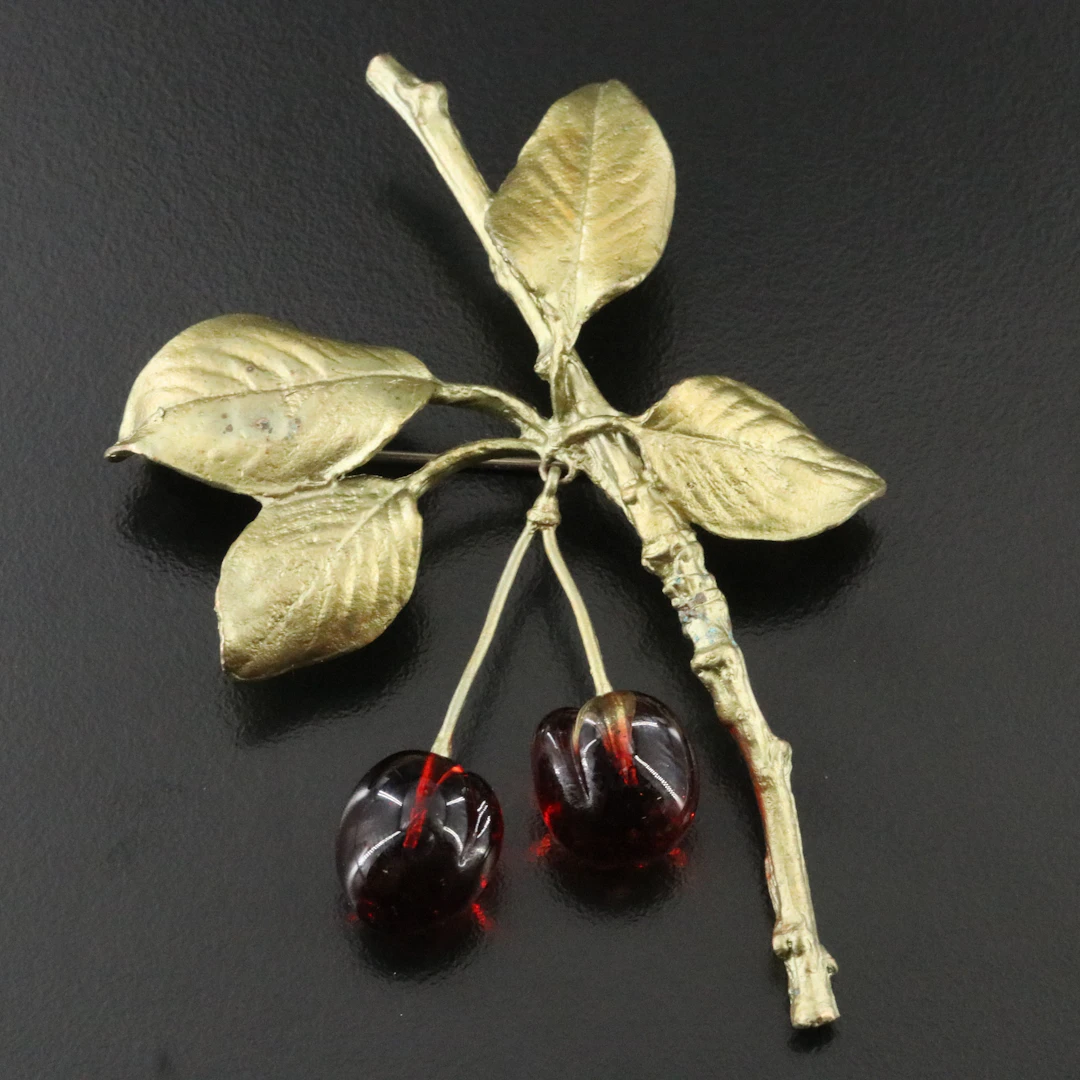 Michael Michaud "Morello" Articulated Glass Cherry Brooch