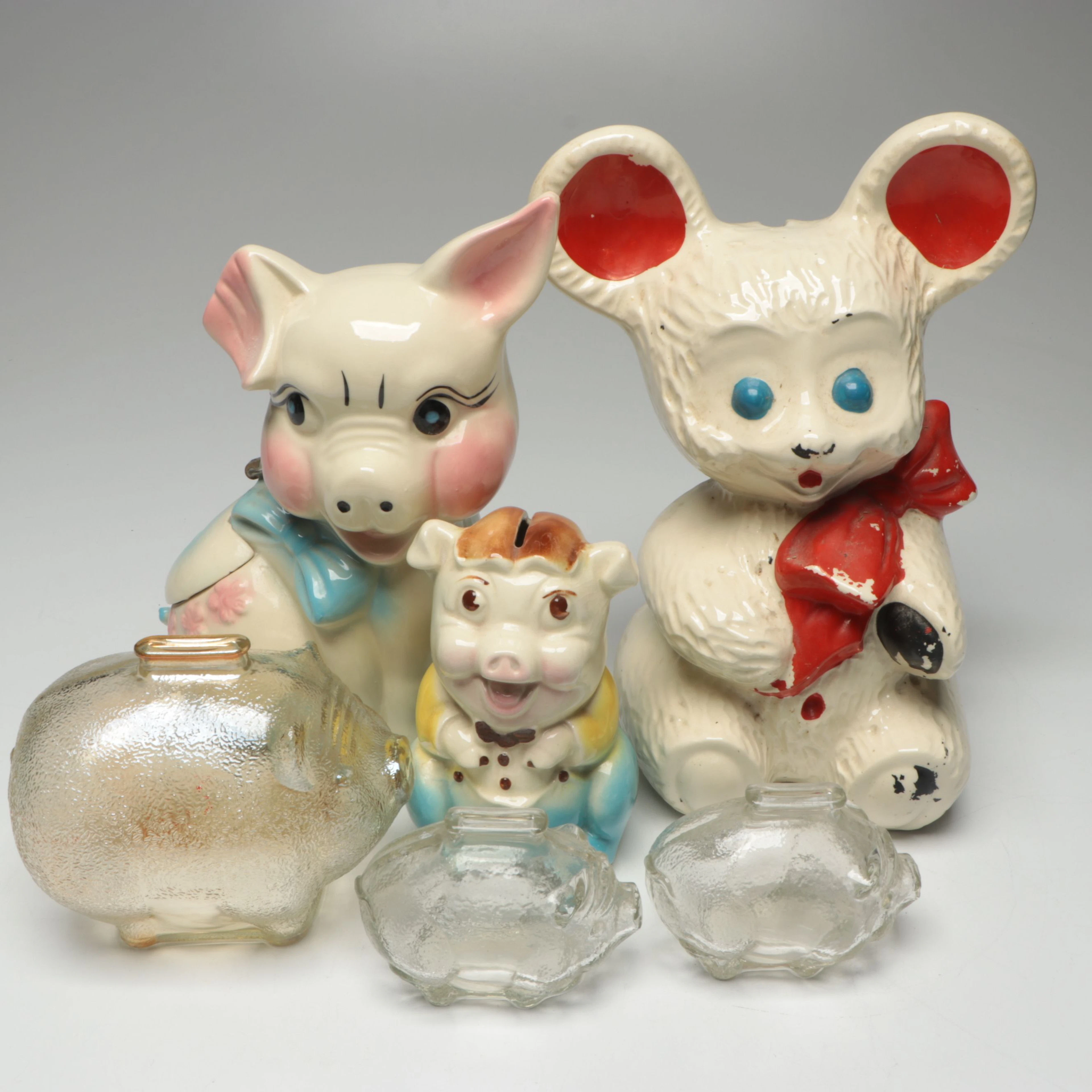 Ceramic and Glass Figural Piggy Banks, Vintage