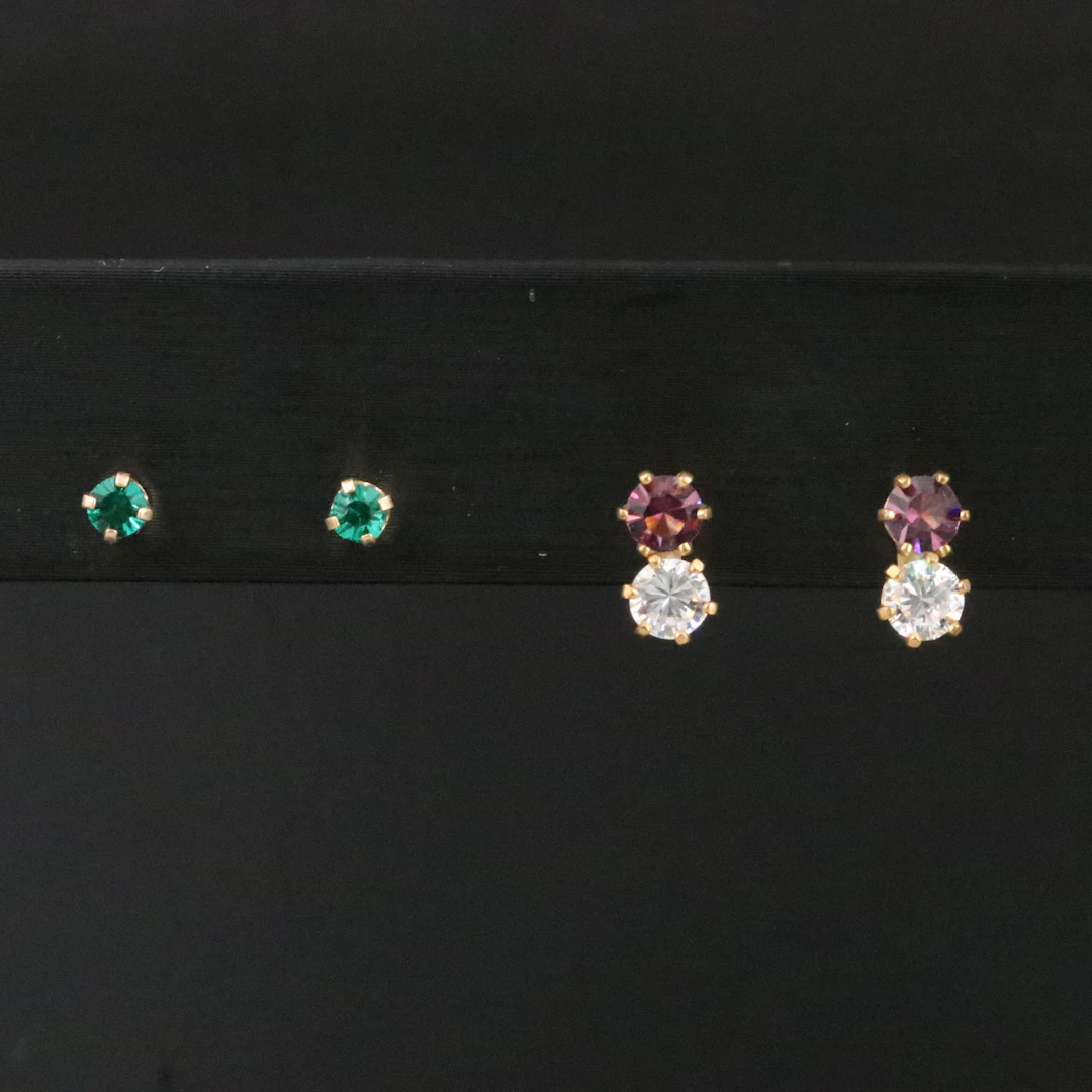 Solitaire and Double Stack Rhinestone Earrings Featuring 14K