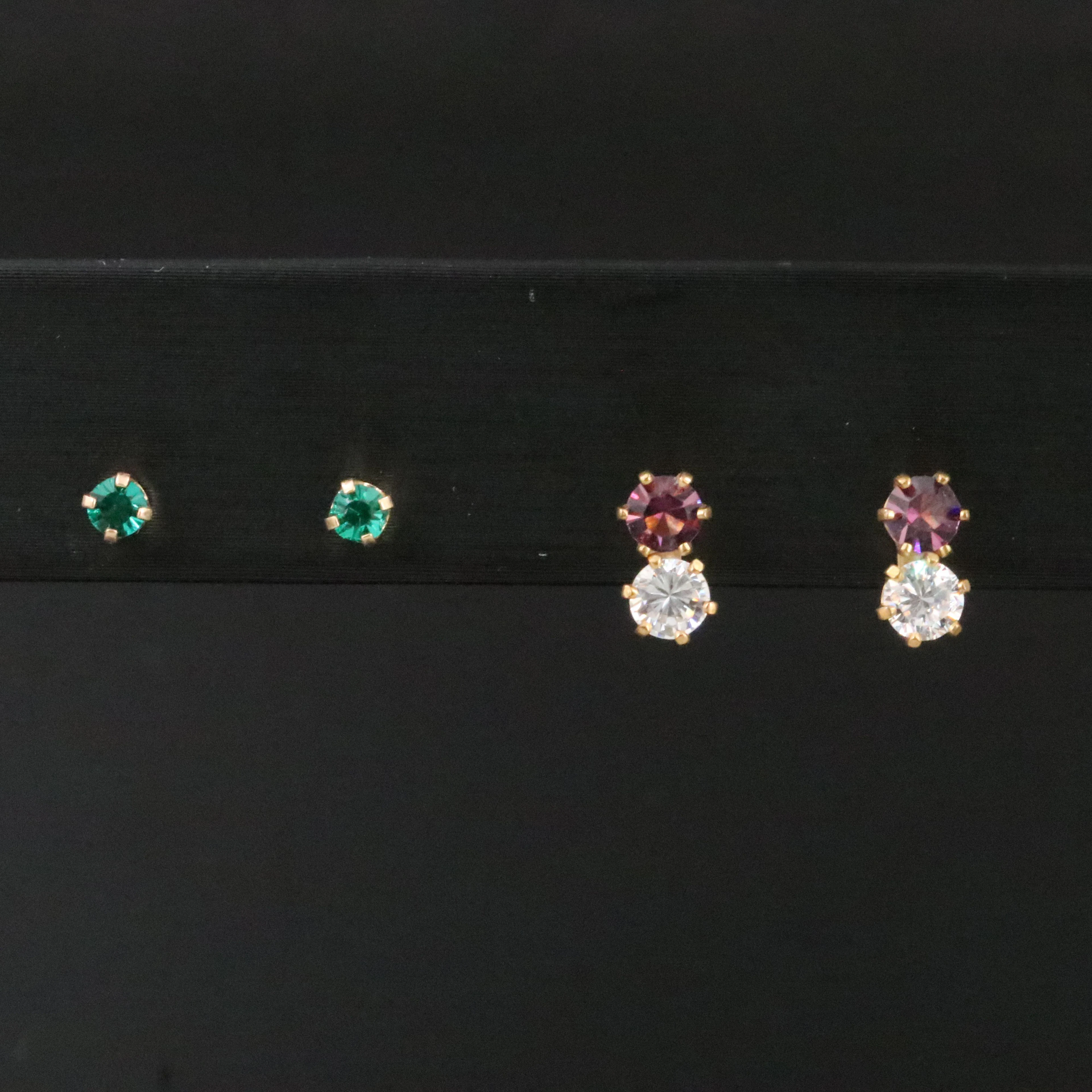 Solitaire and Double Stack Rhinestone Earrings Featuring 14K