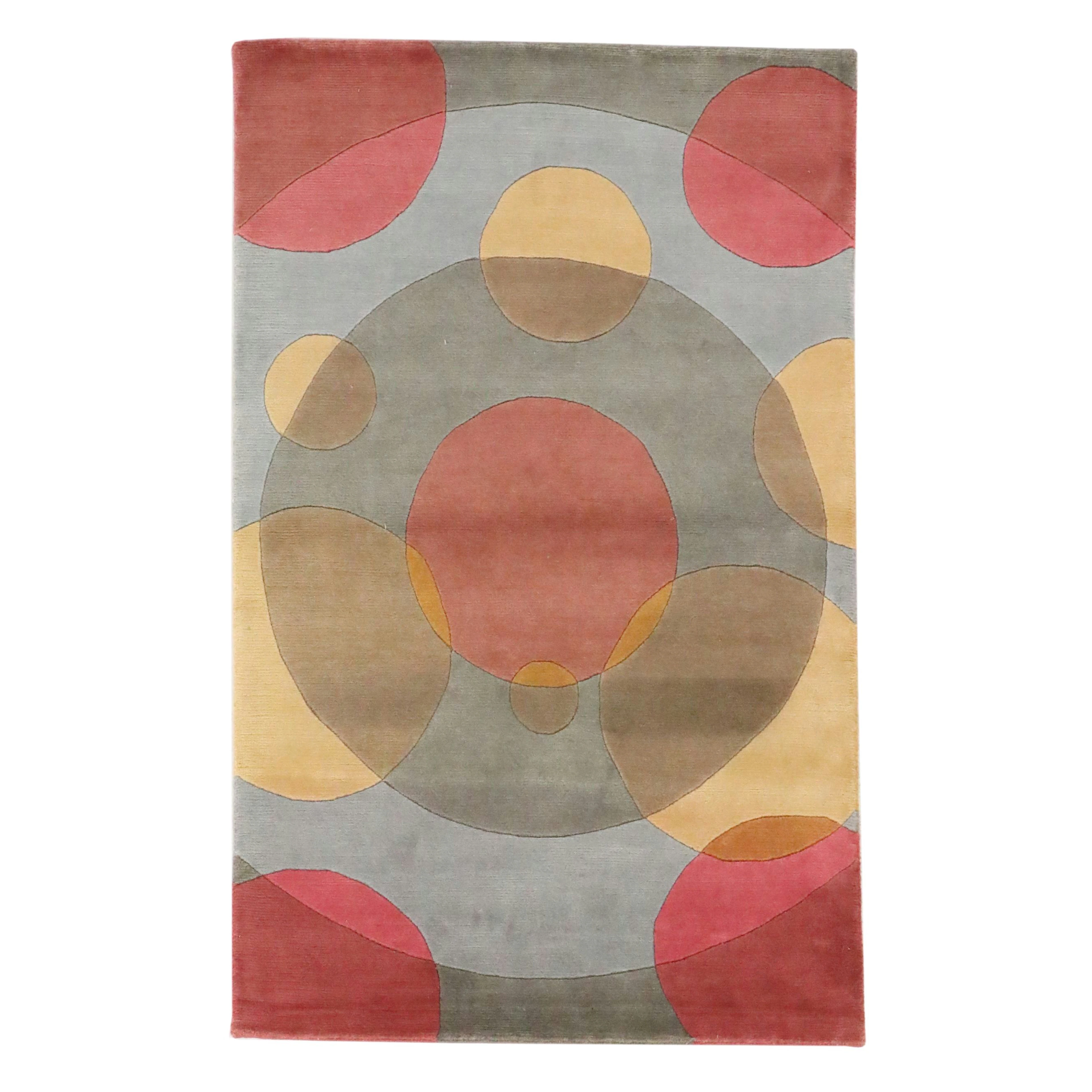4'7 x 5'8 Hand-Knotted Nepali Contemporary Circles Area Rug