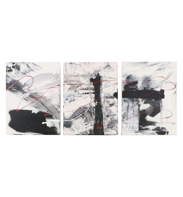 M. Davis Abstract Triptych Oil Painting, 2009