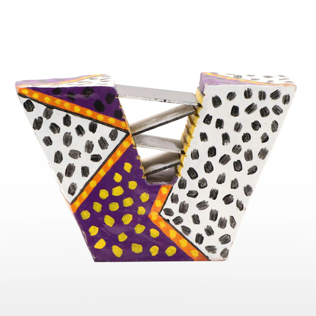 Hand-Painted Abstract Memphis Style "V" Ceramic and Glass Sculpture
