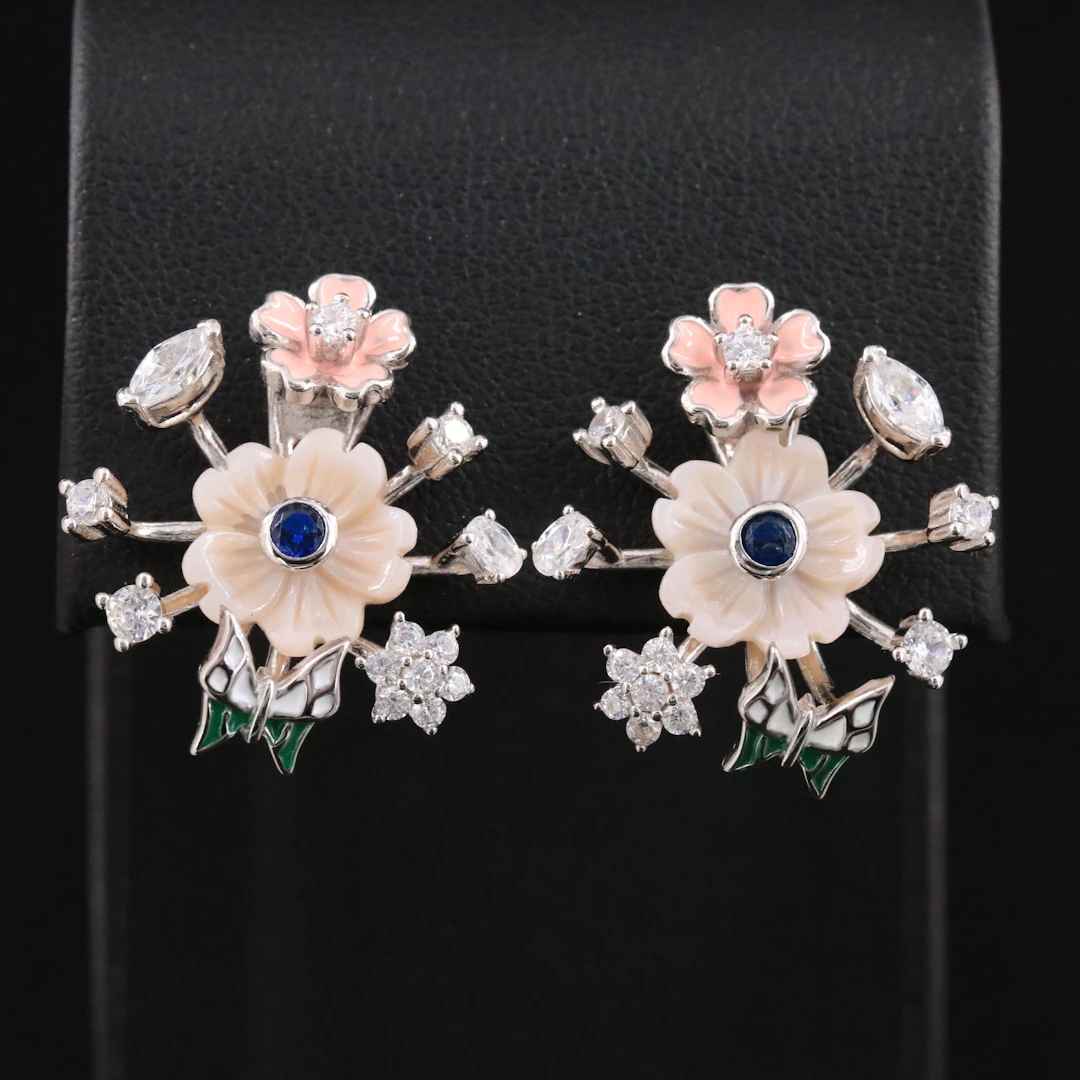 Sterling Earrings Including CZ, Spinel and Enamel