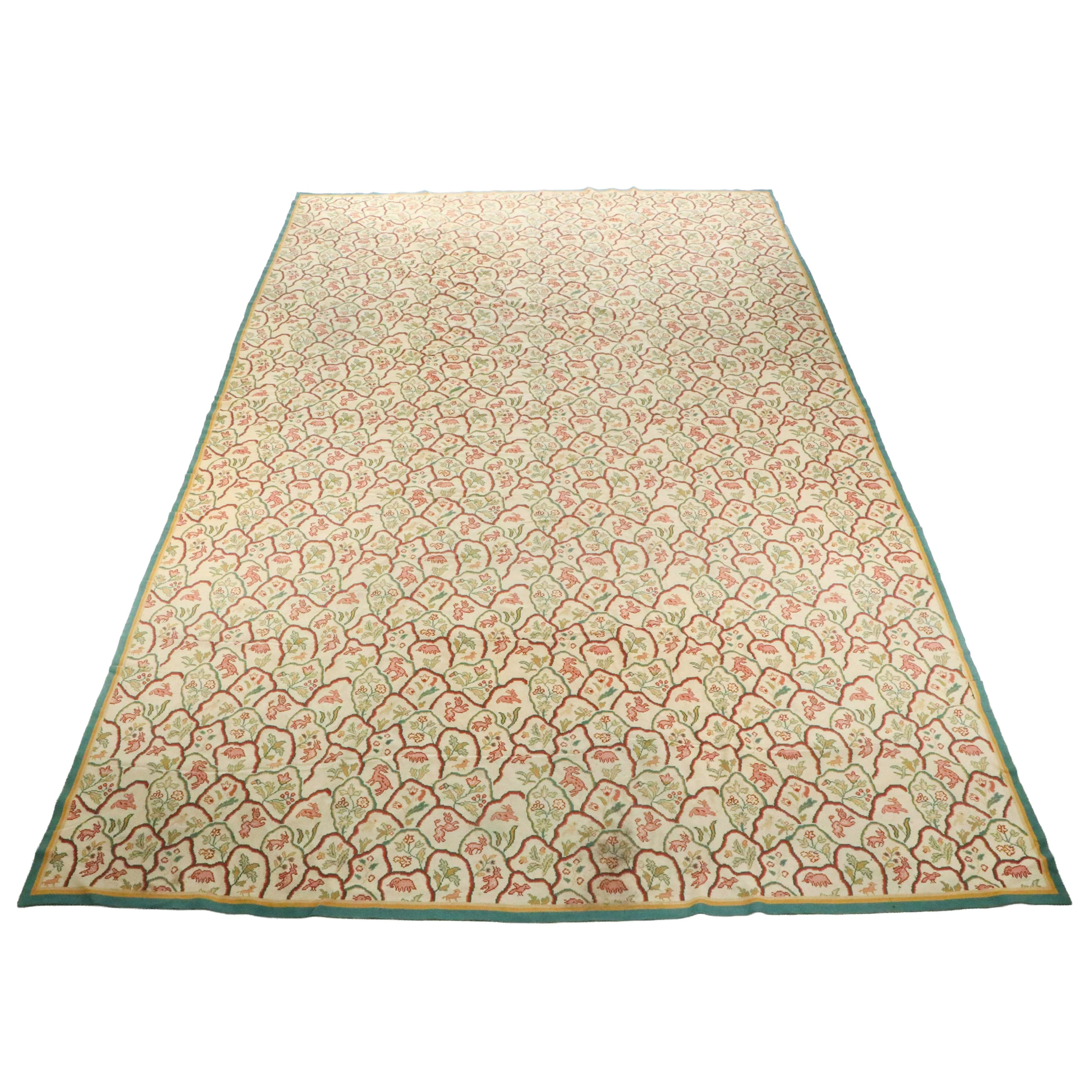 Antique Handmade Portuguese Arraiolos Palace-Sized Rug