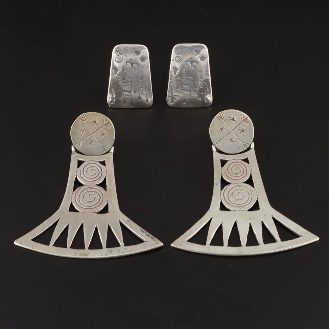 Plata Nativa & Petroglyph Sterling Earrings