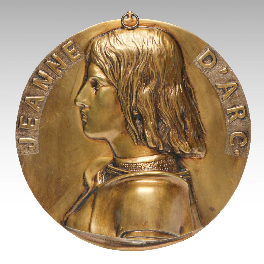 French Jeanne d'Arc High Relief Cast Bronze Wall Plaque After Henri Chapu