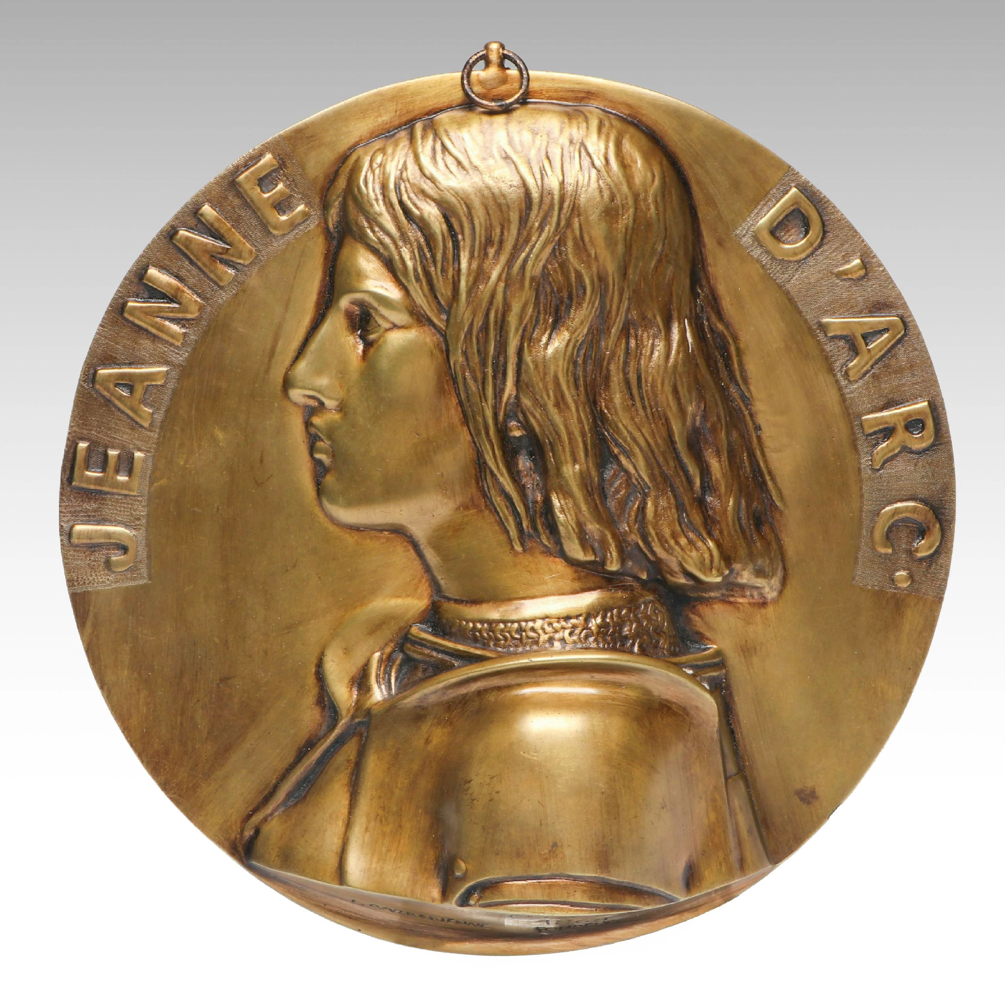 French Jeanne d'Arc High Relief Cast Bronze Wall Plaque After Henri Chapu