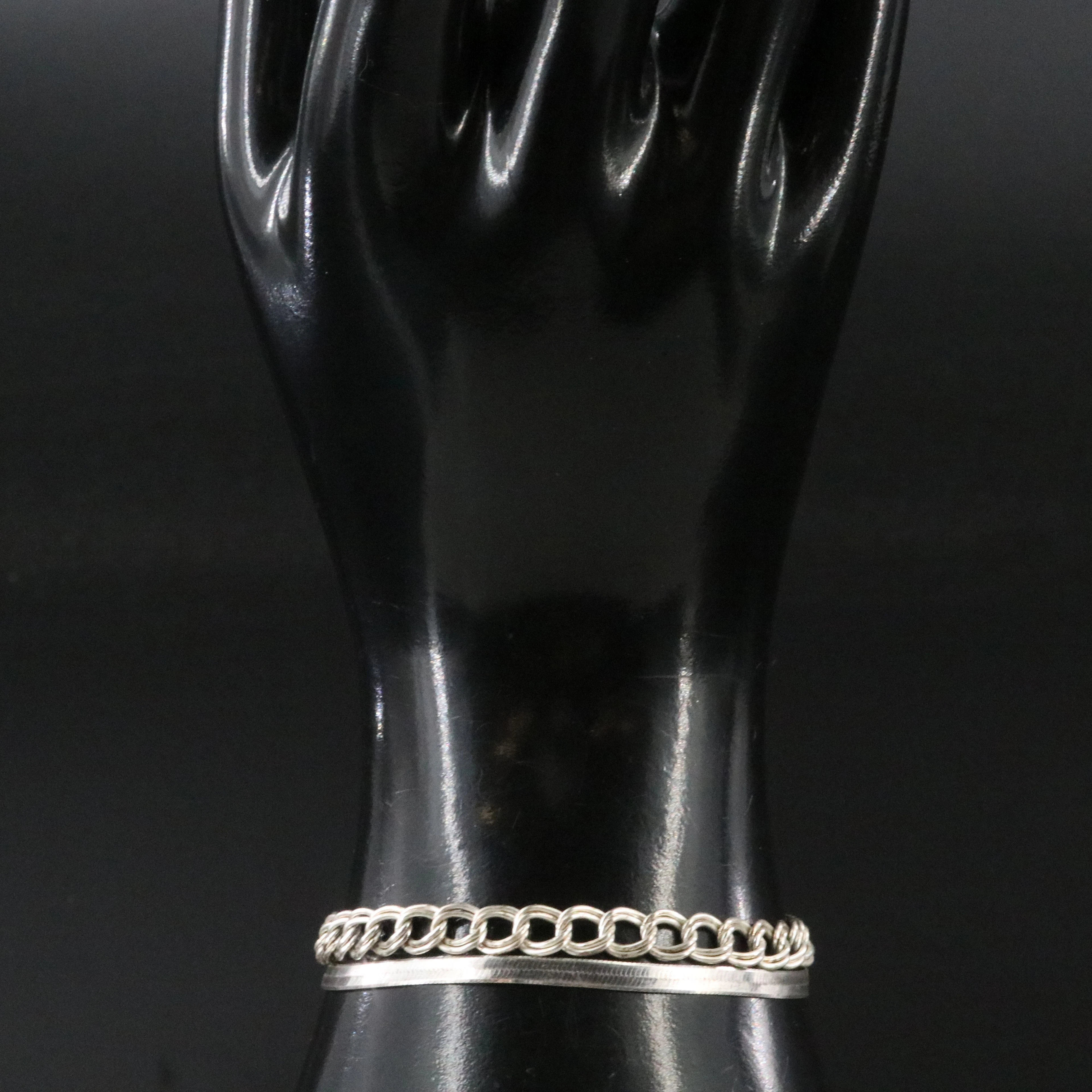Sterling Curb and Herringbone Chain Bracelets
