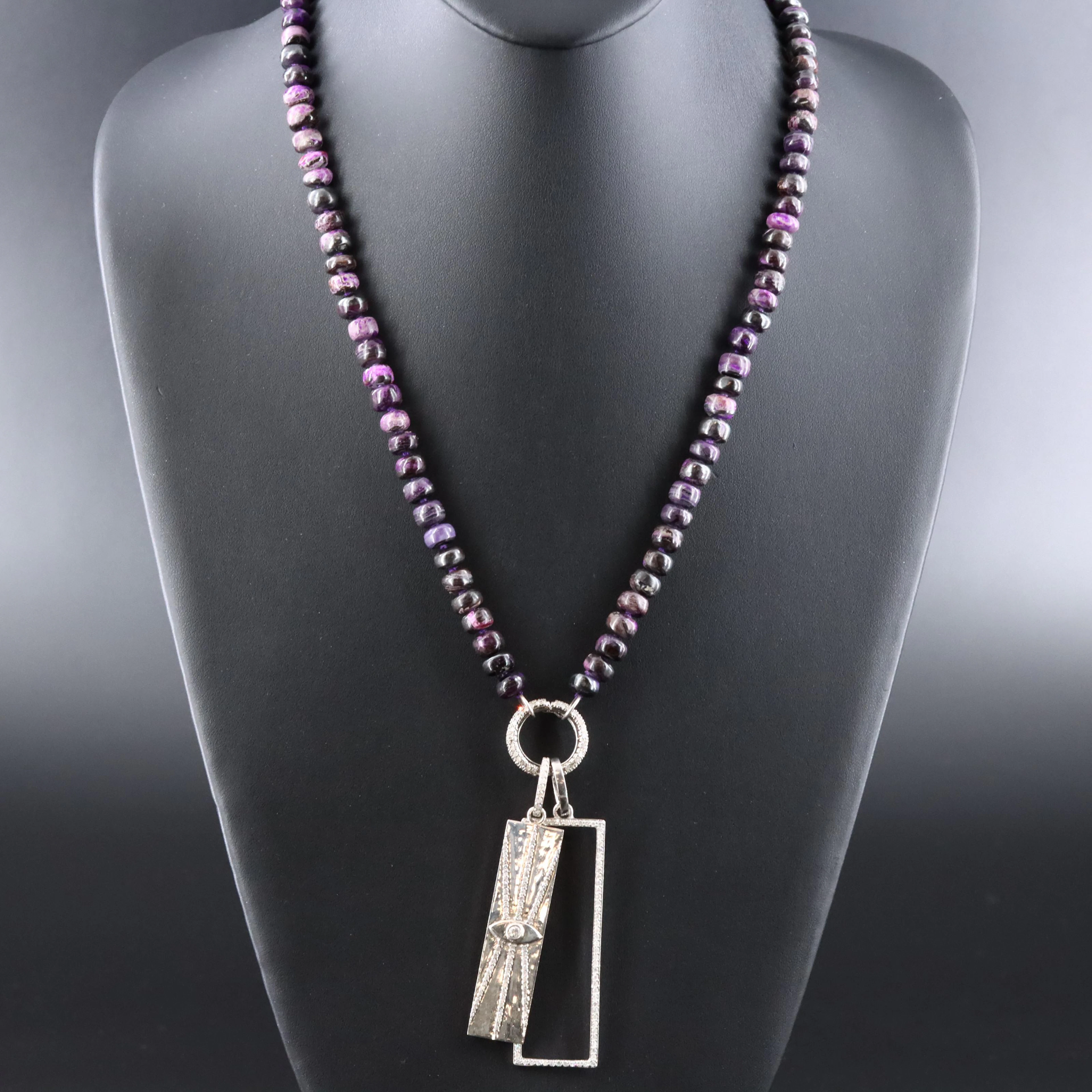 Sheryl Lowe Sterling Diamond Pendants and Sugilite Necklace