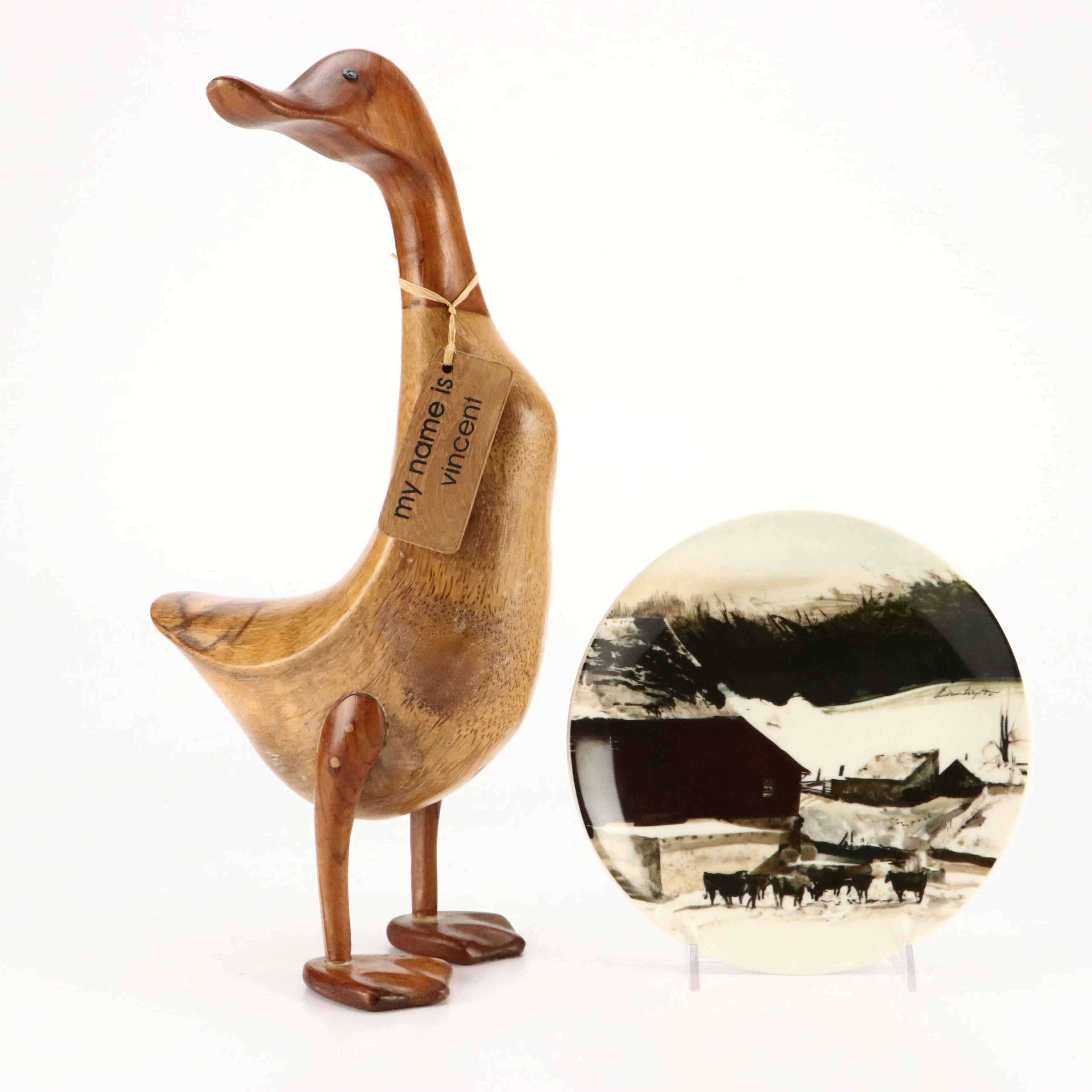 Andrew Wyeth for Georg Jensen Porcelain Plate with Dcuk Wooden Duck