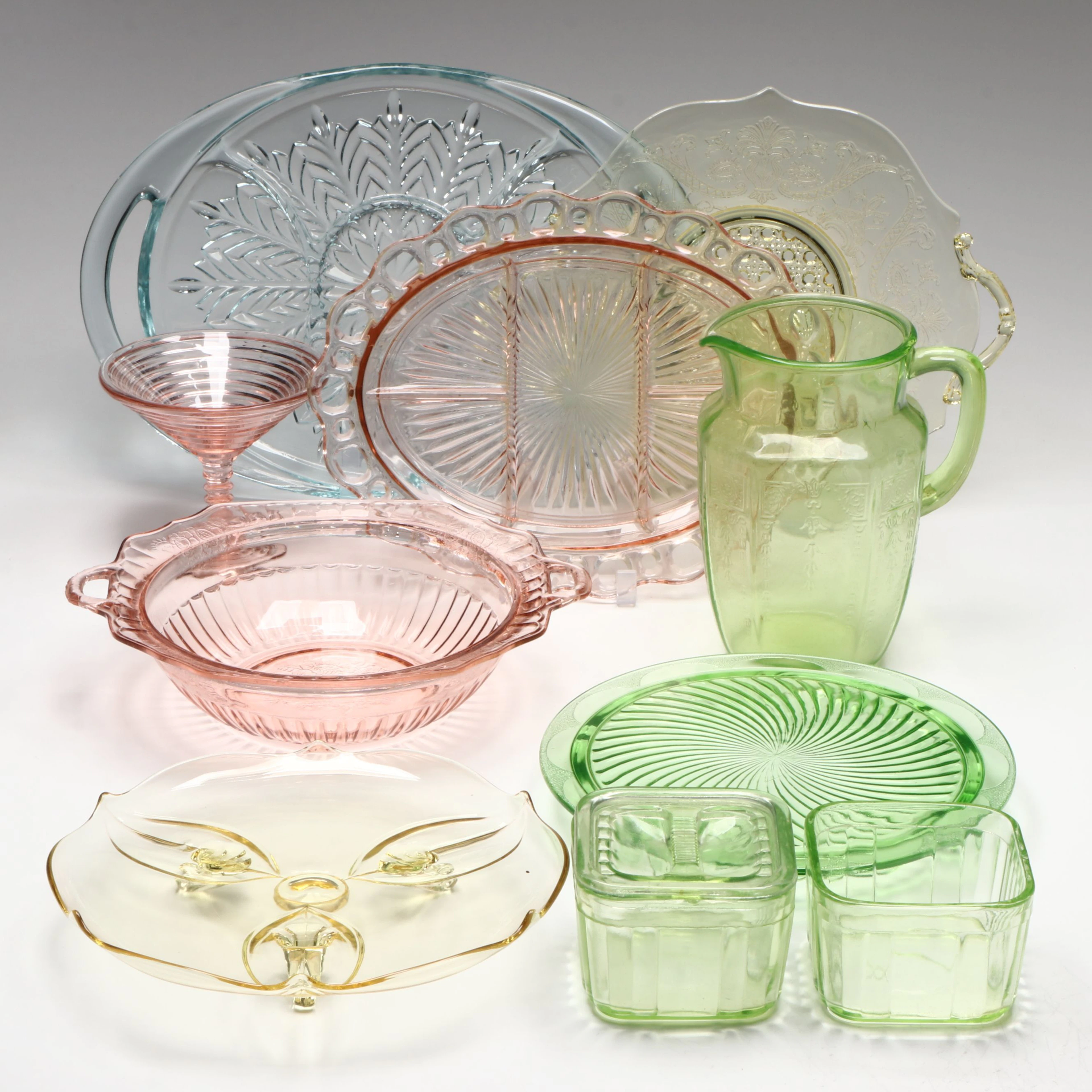 Anchor Hocking "Mayfair" Bowl with Other Depression and Uranium Glass Tableware