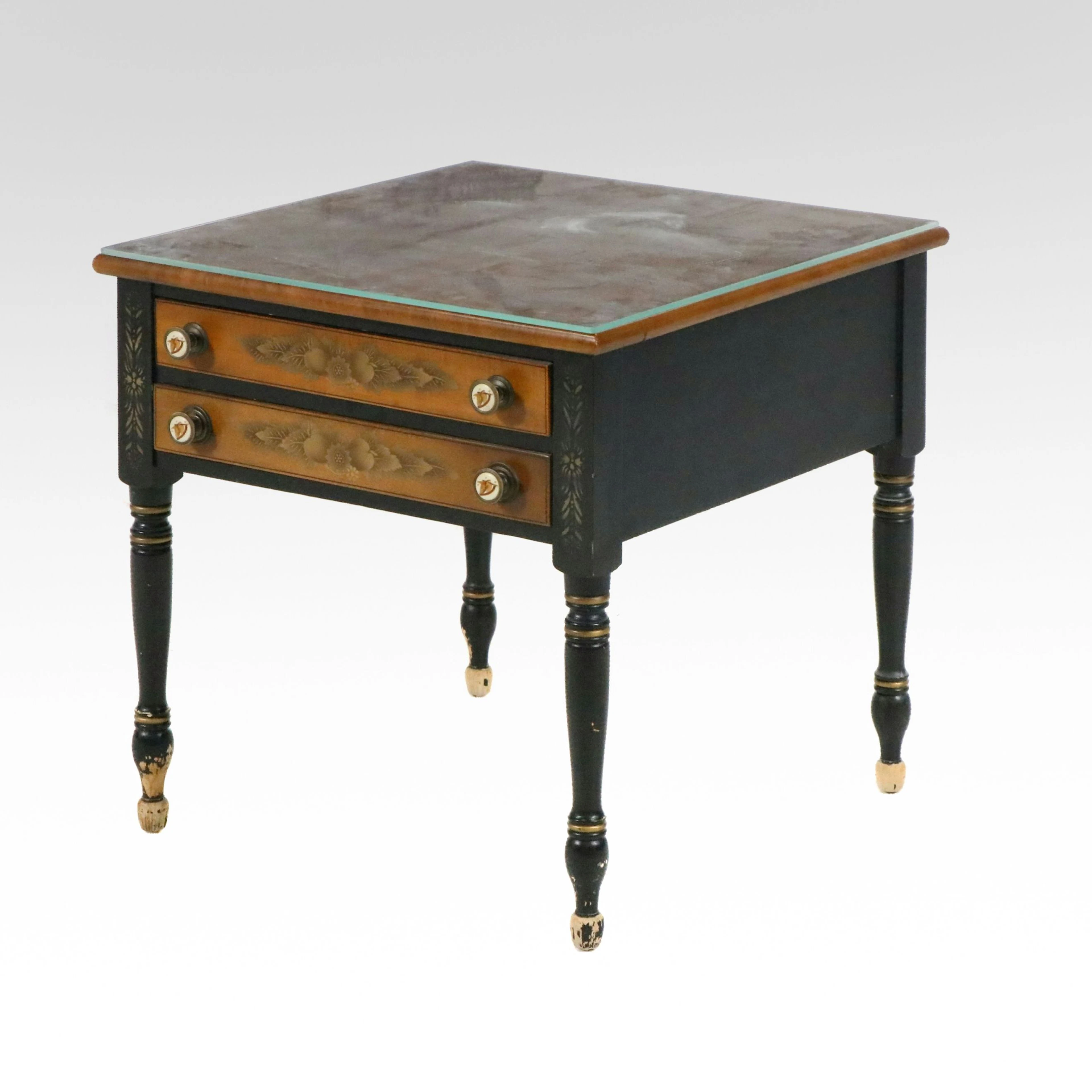 L. Hitchcock Federal Style Paint-Decorated Wood End Table, Late 20th Century