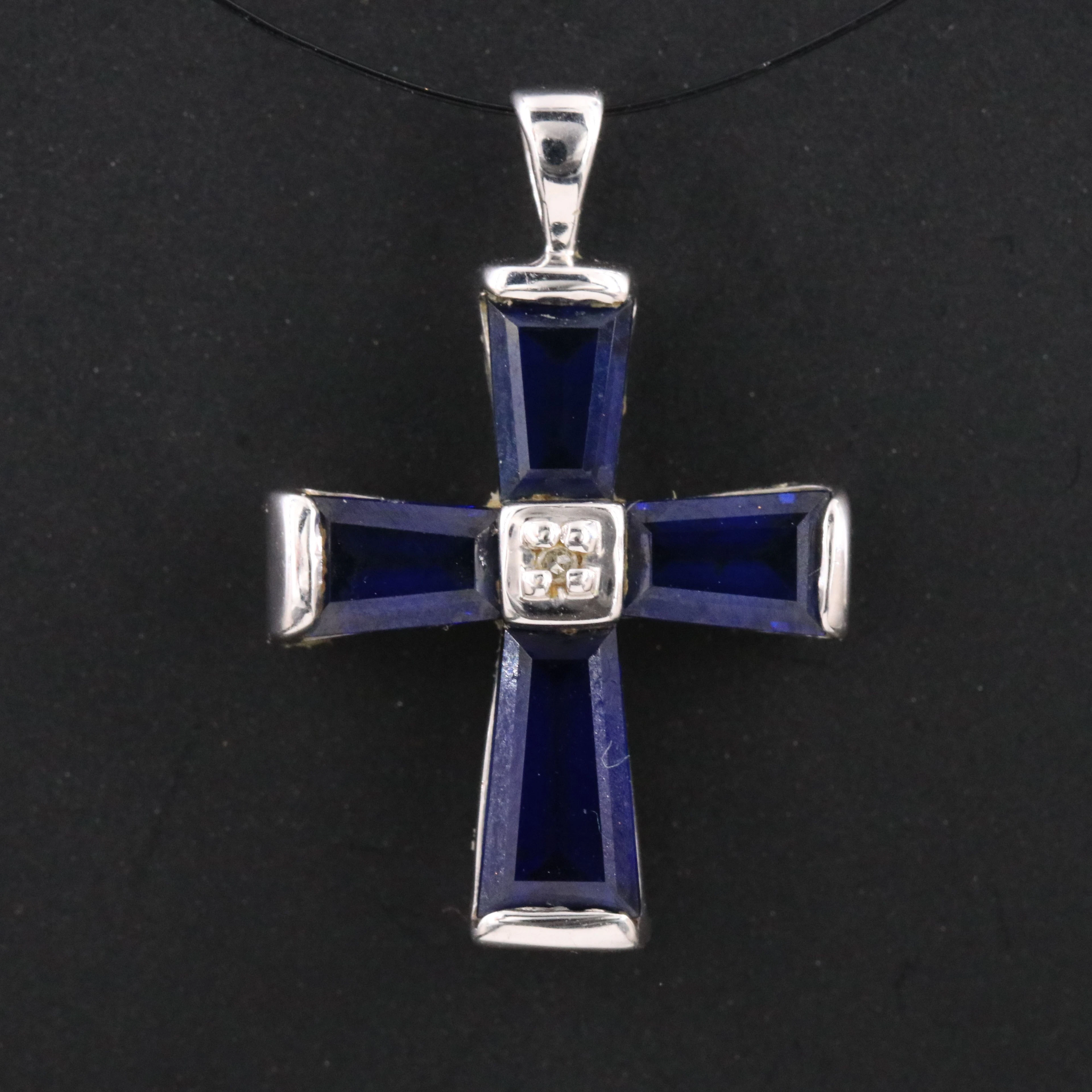 10K Sapphire Cross Pendant with Diamond Accent
