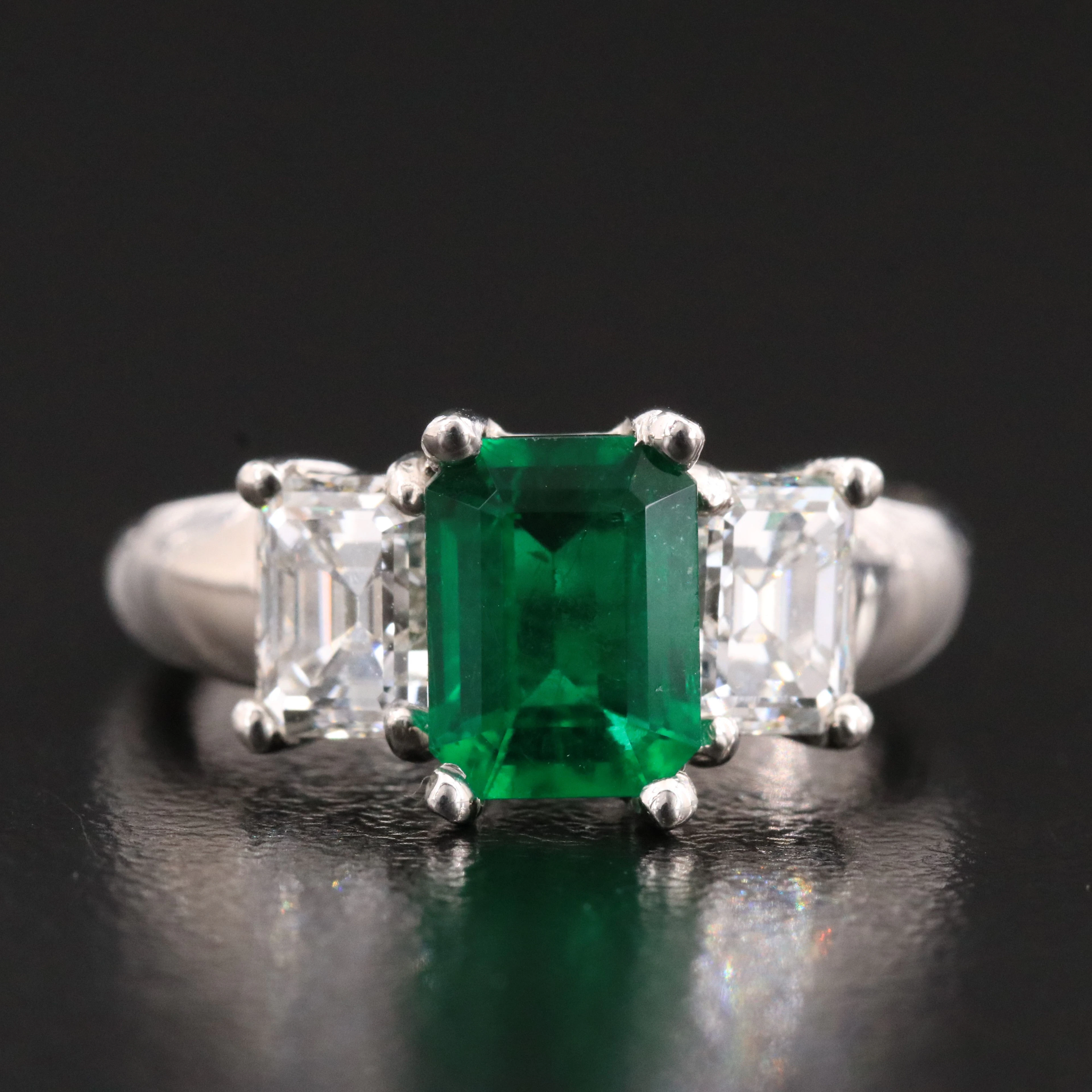 Platinum and 14K 1.33 CT Zambian Emerald and 1.50 CTW Diamond Ring with GIA