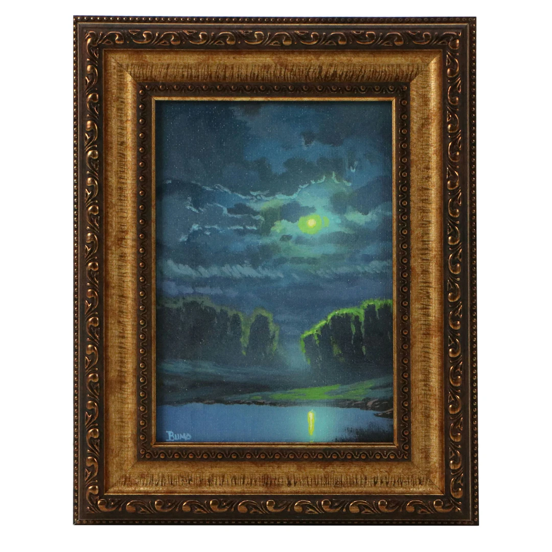 Douglas "Bumo" Johnpeer Acrylic Painting of Nocturne Lake Landscape, 2026
