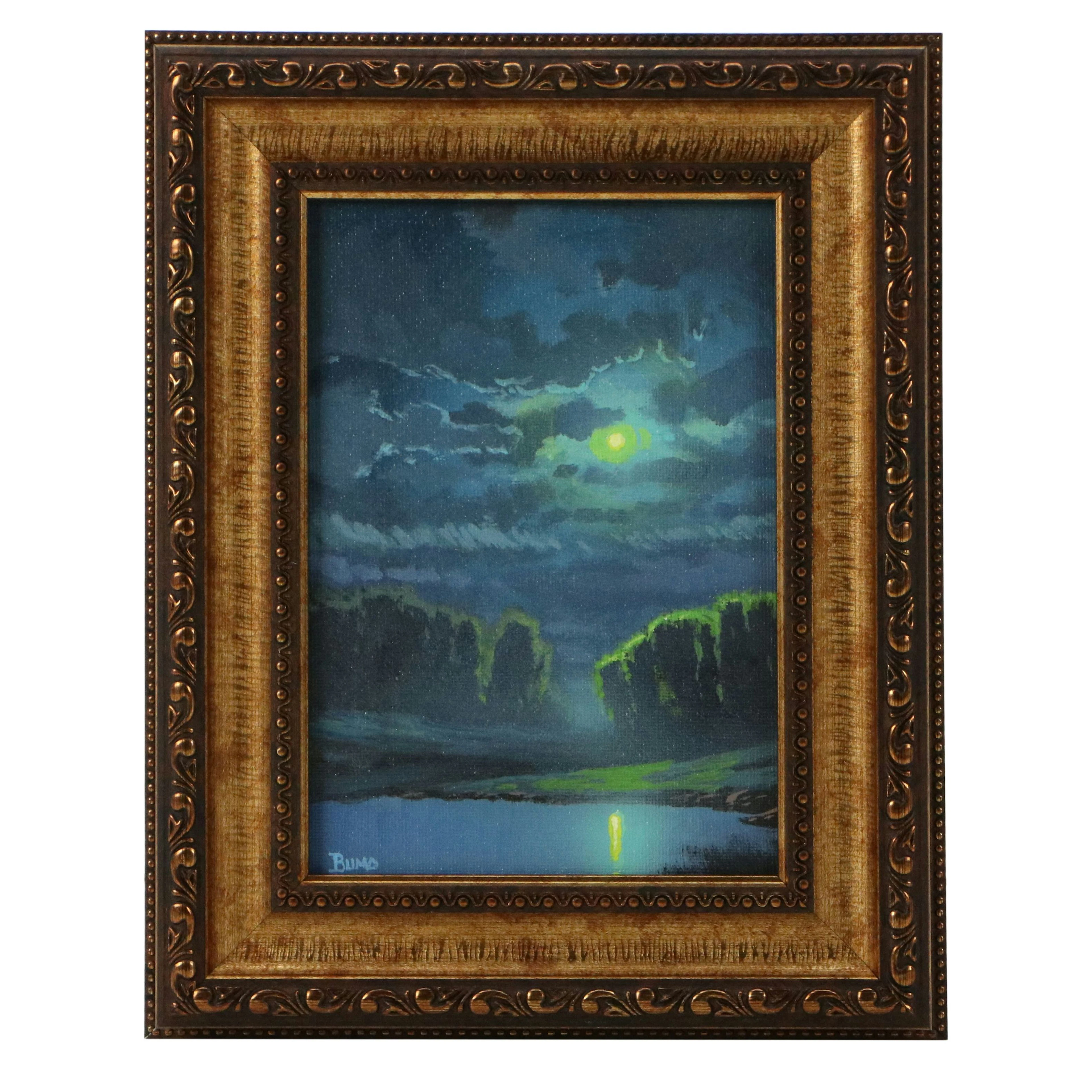 Douglas "Bumo" Johnpeer Acrylic Painting of Nocturne Lake Landscape, 2026