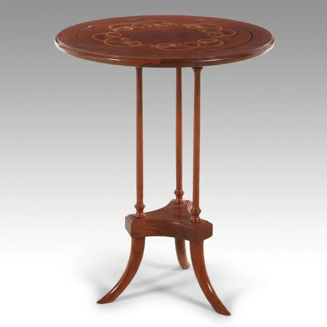 Regency Style Marquetry Inlaid Hardwood Accent Table