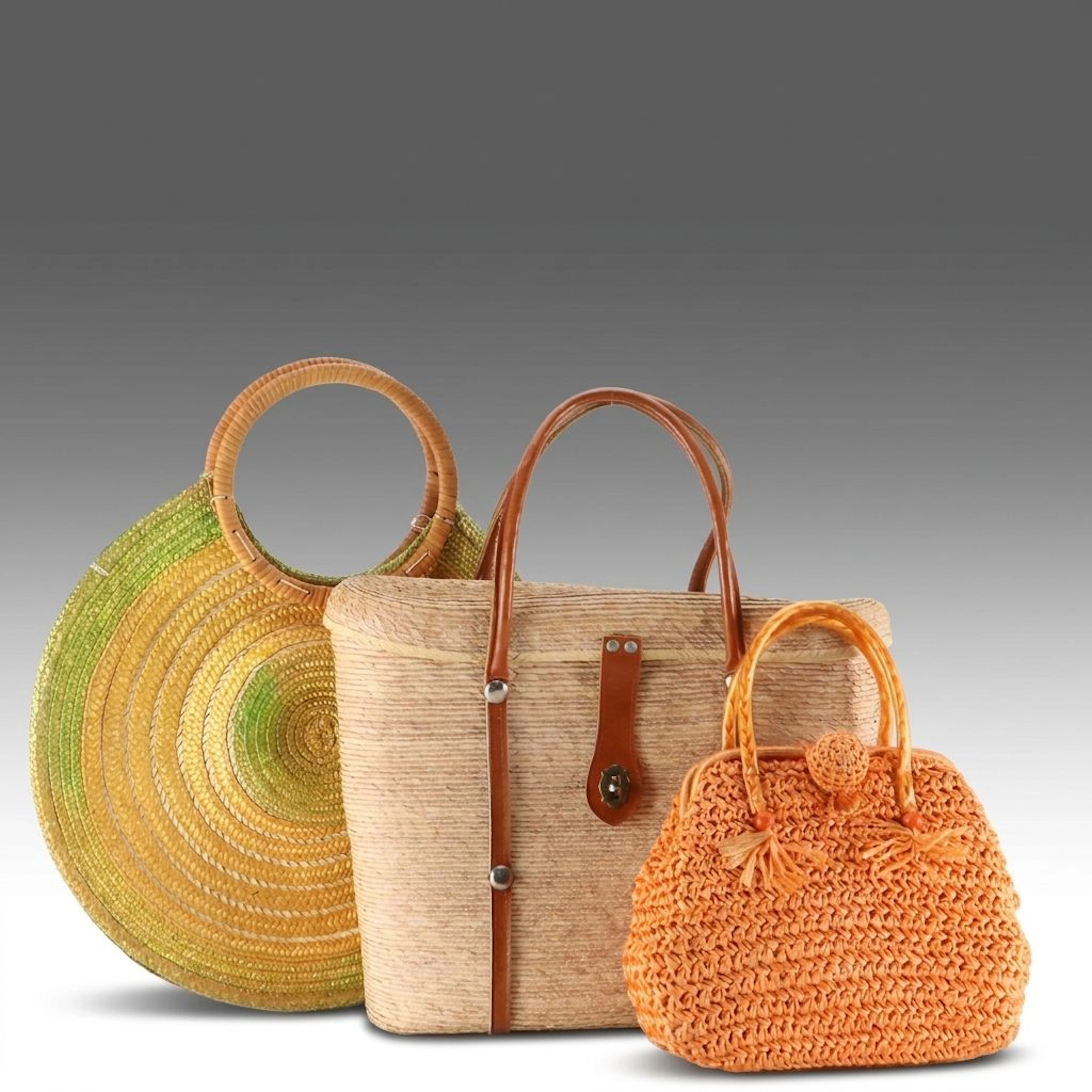 Woven Straw and Woven Cellophane Vintage Handbag and Tote Bags