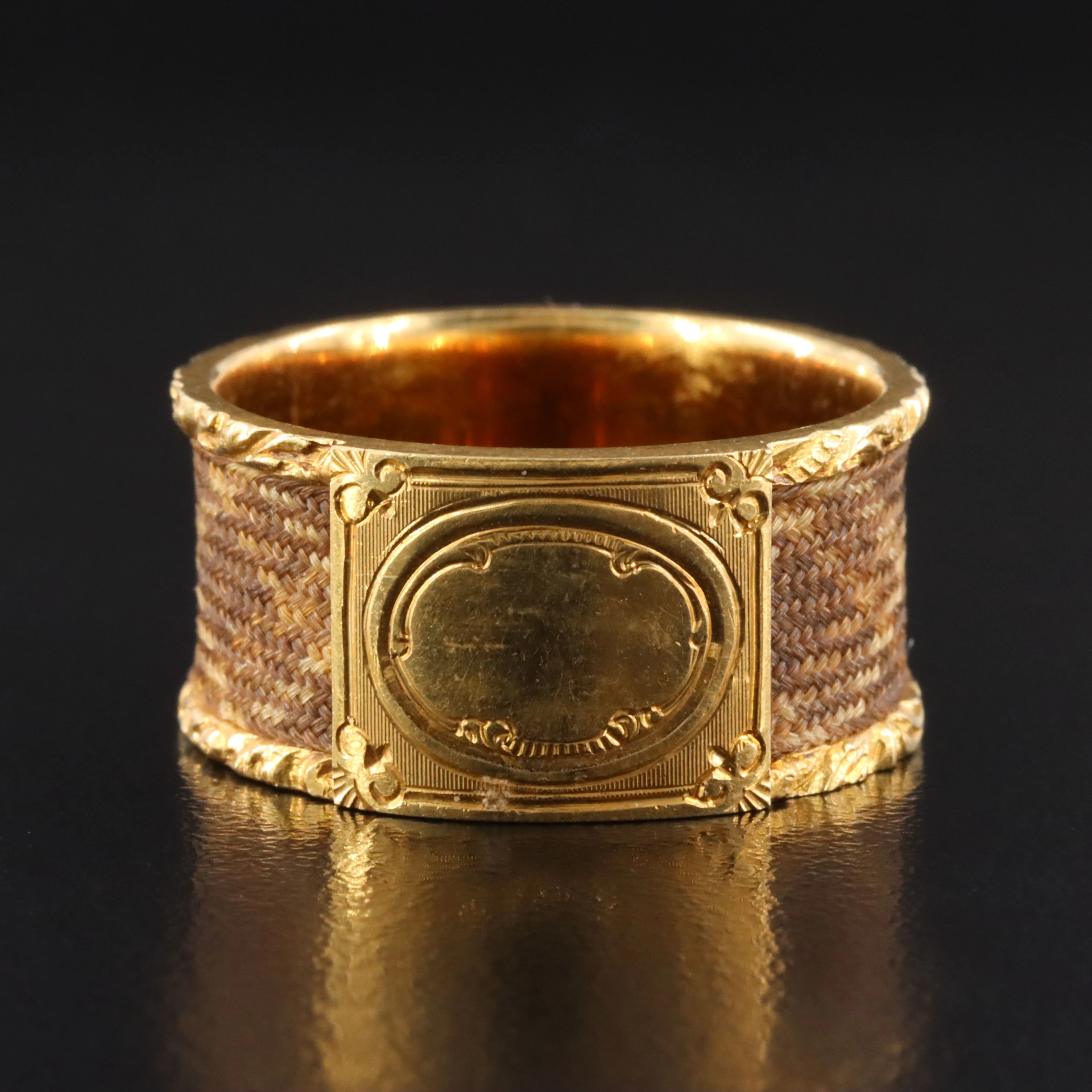 Victorian 18K Mourning Ring with Woven Hair