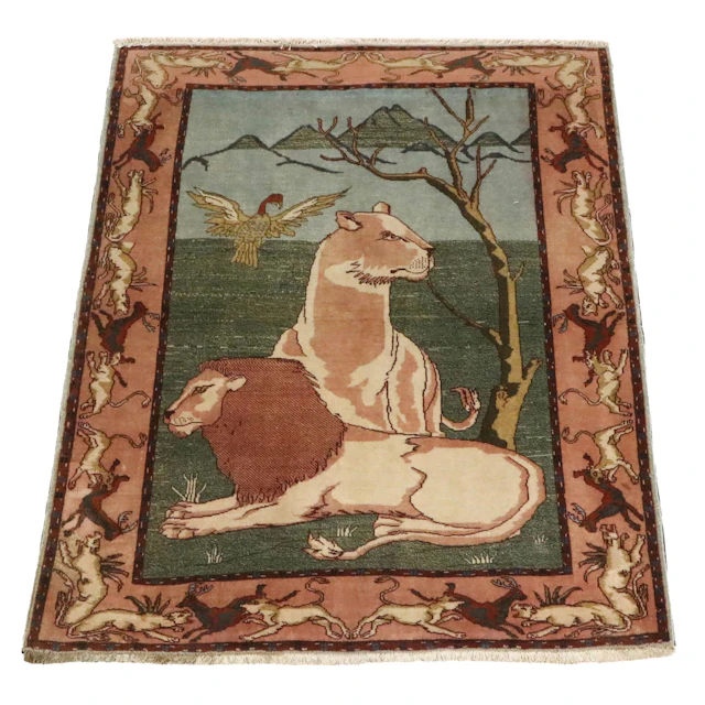 4'5 x 5'10 Hand-Knotted Persian Ziegler Pictorial Lion Area Rug