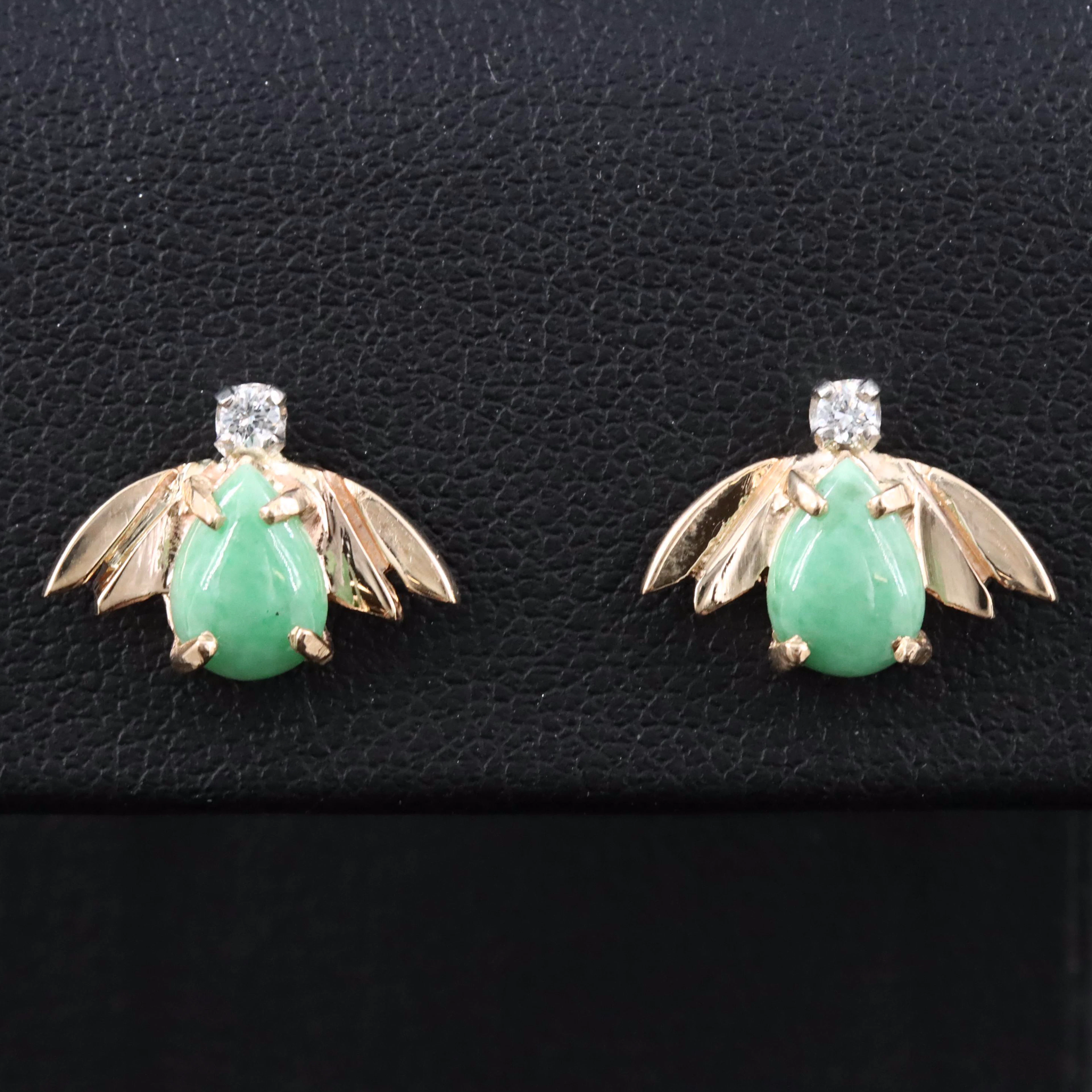 14K Jadeite and Diamond Angel Earrings with Palladium Accents