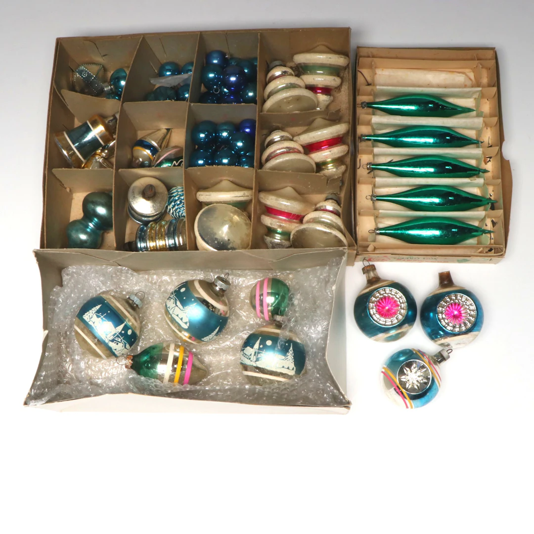 Shiney Brite Glass and Metal Christmas Tree Ornaments, Vintage