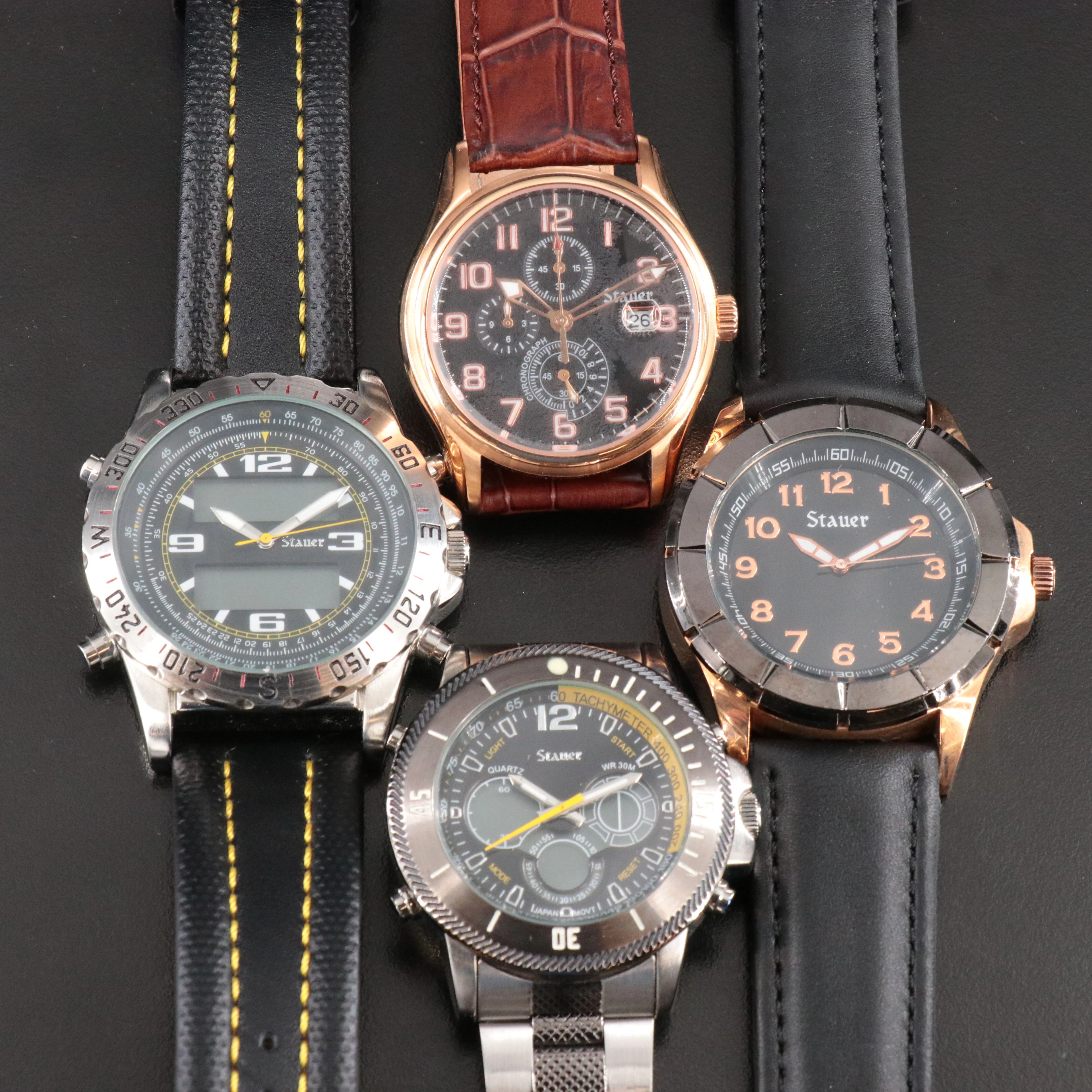 Four Various Stauer Quartz Watches.