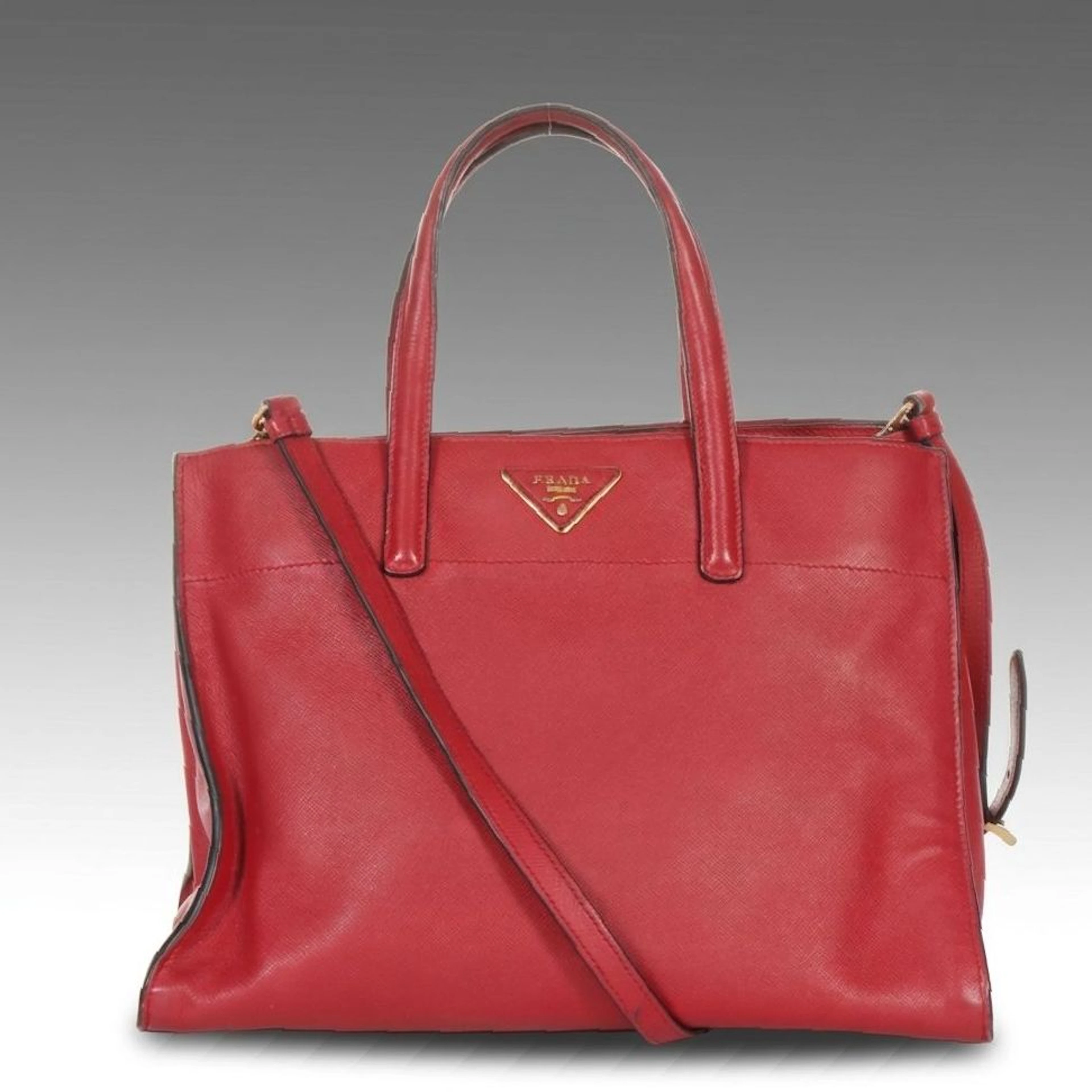 Prada Two-Way Tote Bag in Red Saffiano Soft Leather