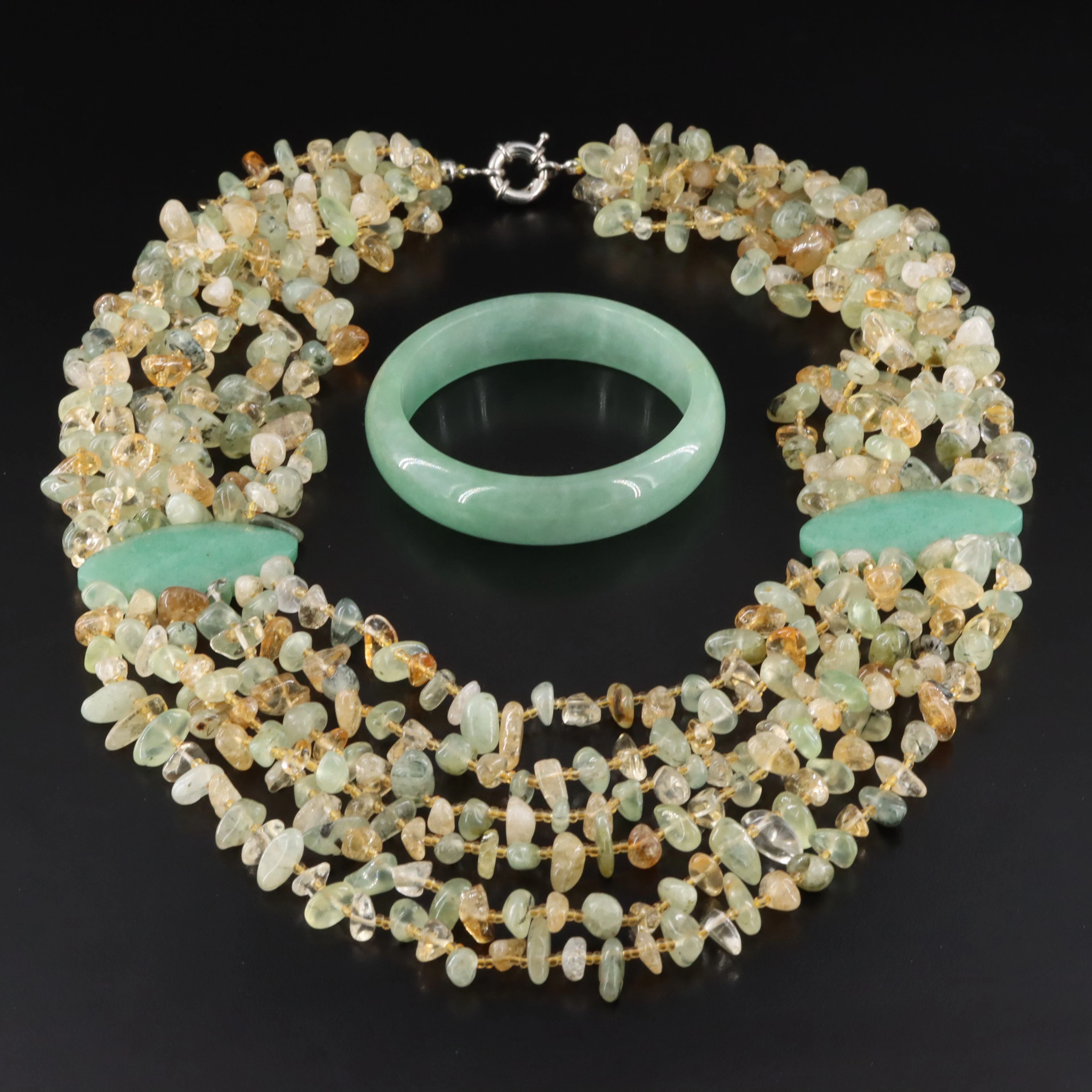 Bracelet and Necklace Featuring Aventurine, Tourmaline, and Citrine
