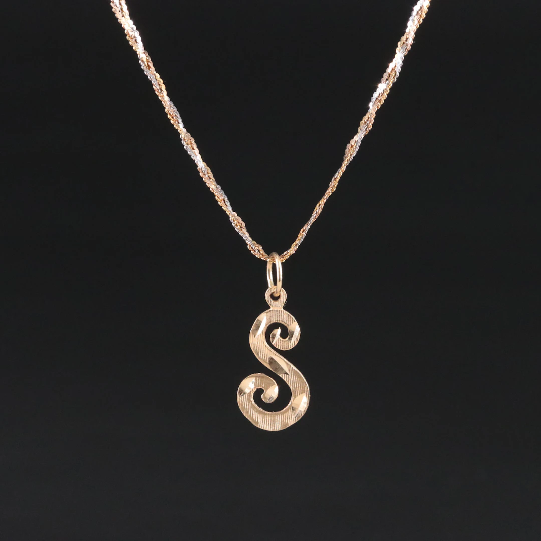 Italian 14K Cursive Letter "S" Pendant Necklace