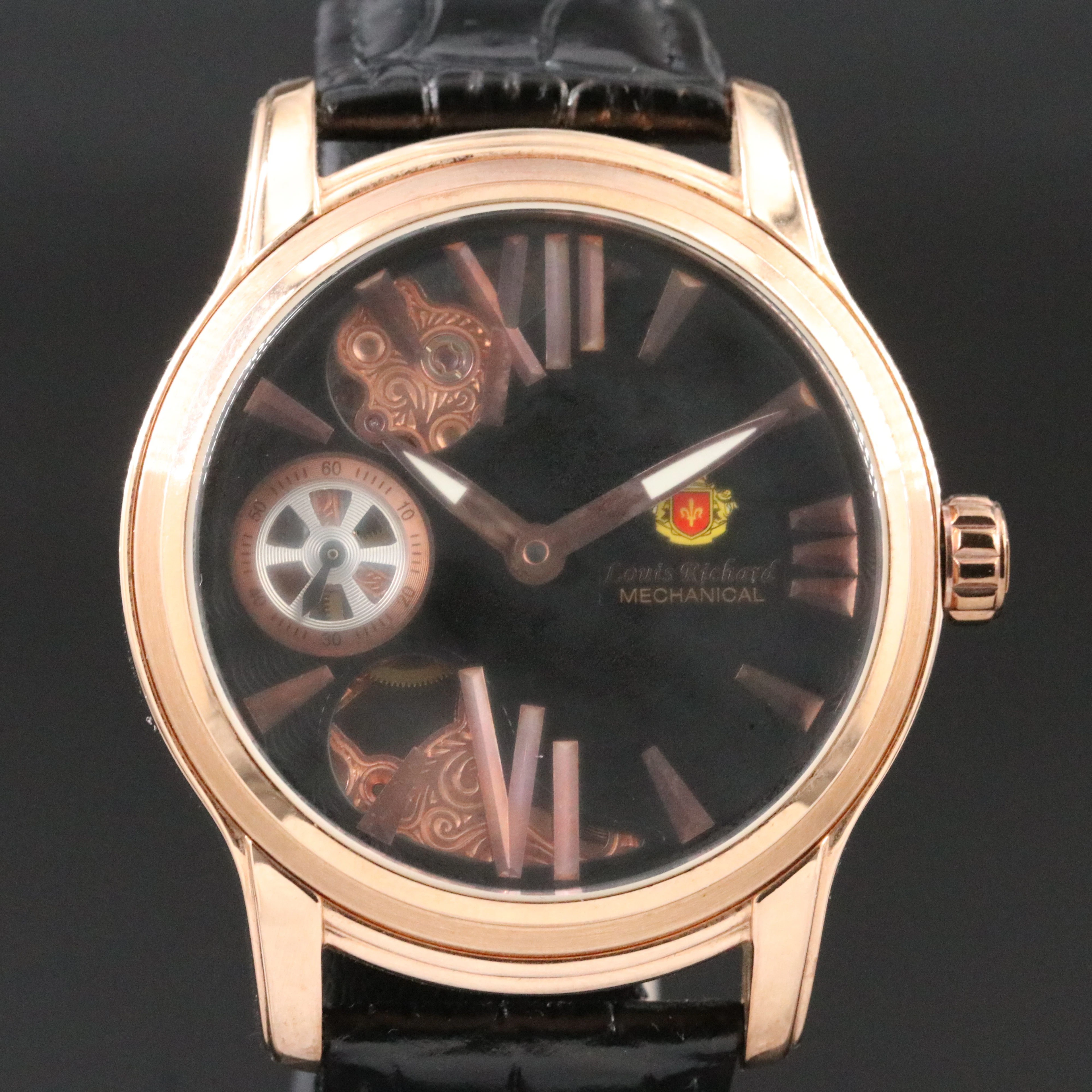 Louis Richards Rose Tone Stainless Steel Open Heart Mechanical Watch