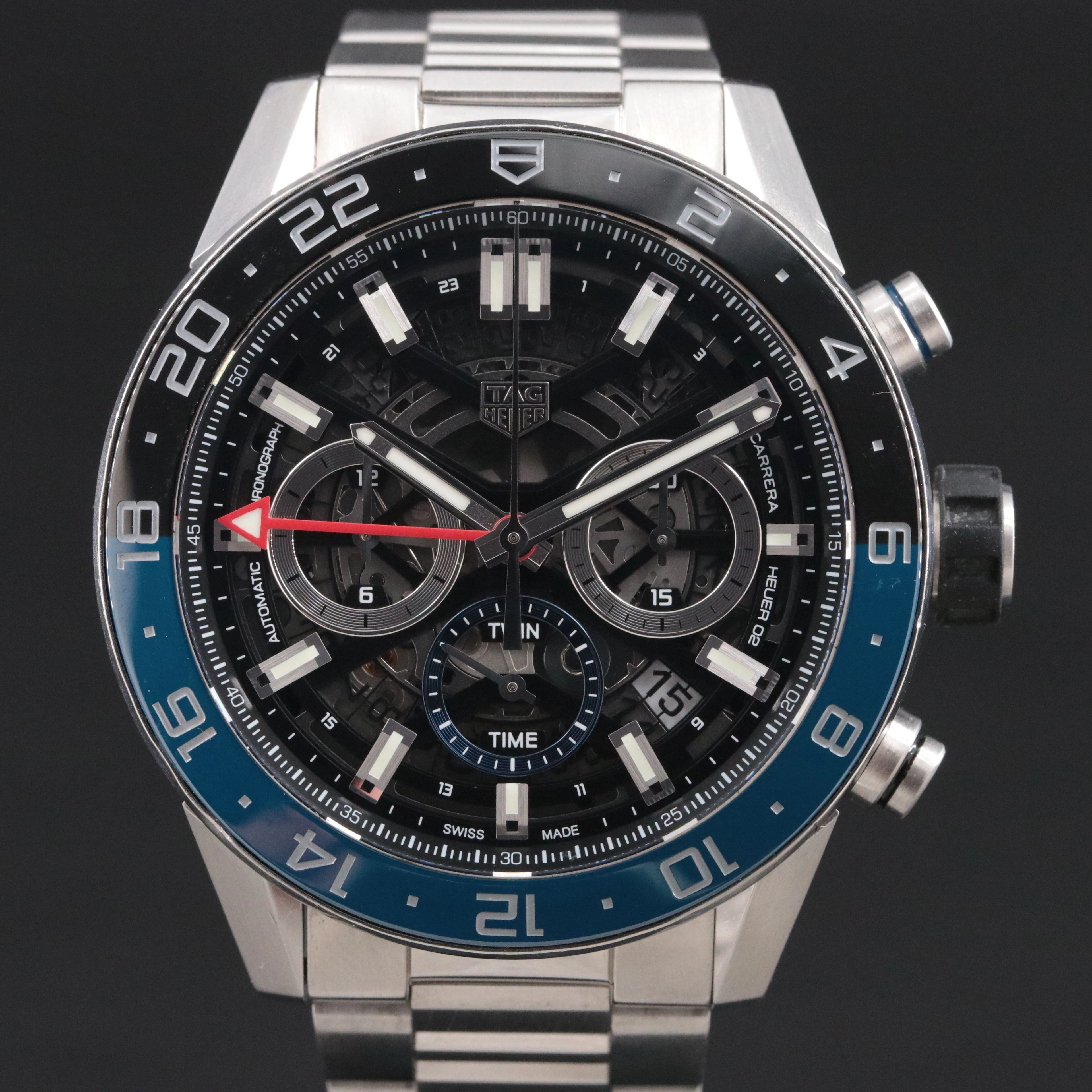 TAG Heuer Carrera Calibre 02 TWin Time Black/Blue Automatic Watch