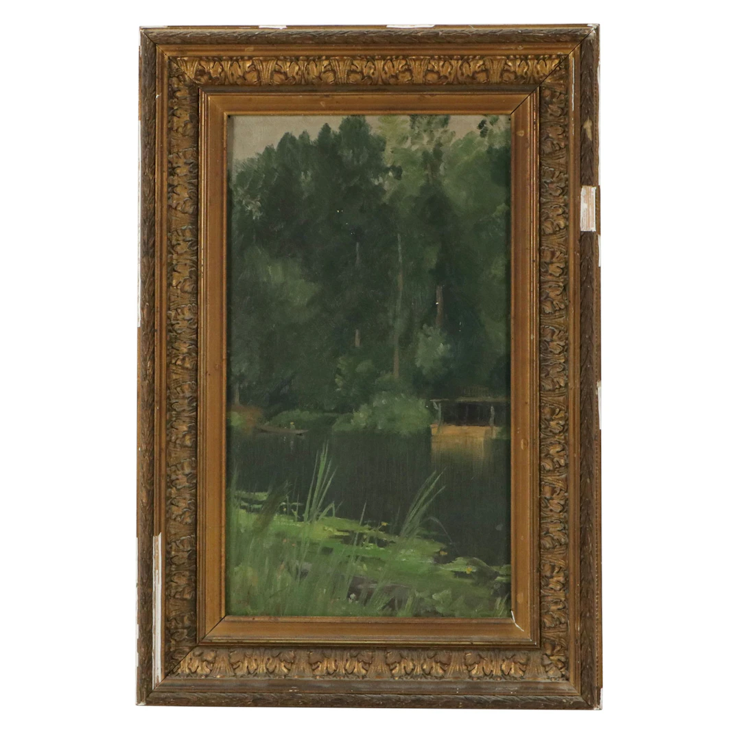 European School Lake Landscape Oil Painting, Circa 1890