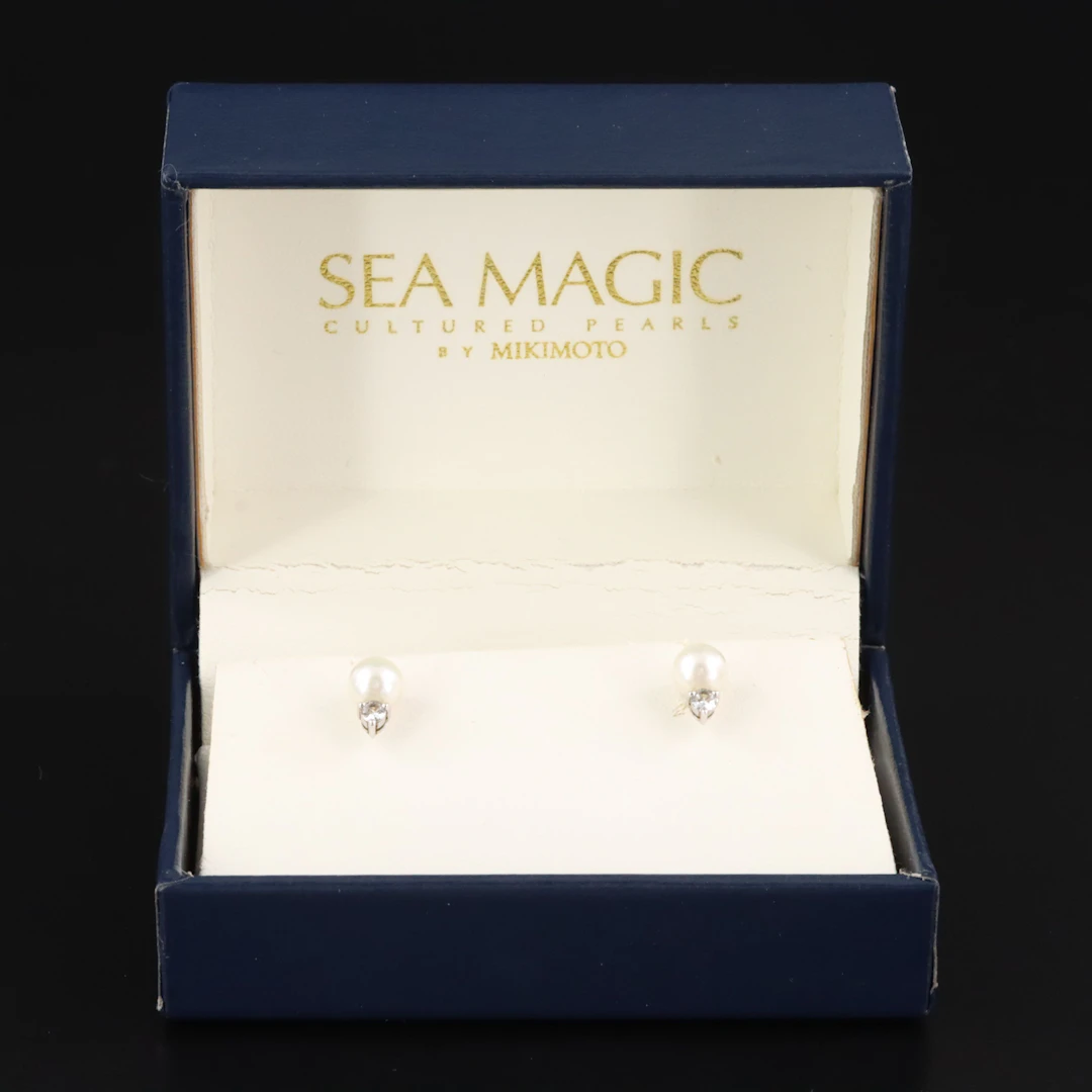 Sea Magic by Mikimoto Sterling Sterling Pearl and White Sapphire Earrings