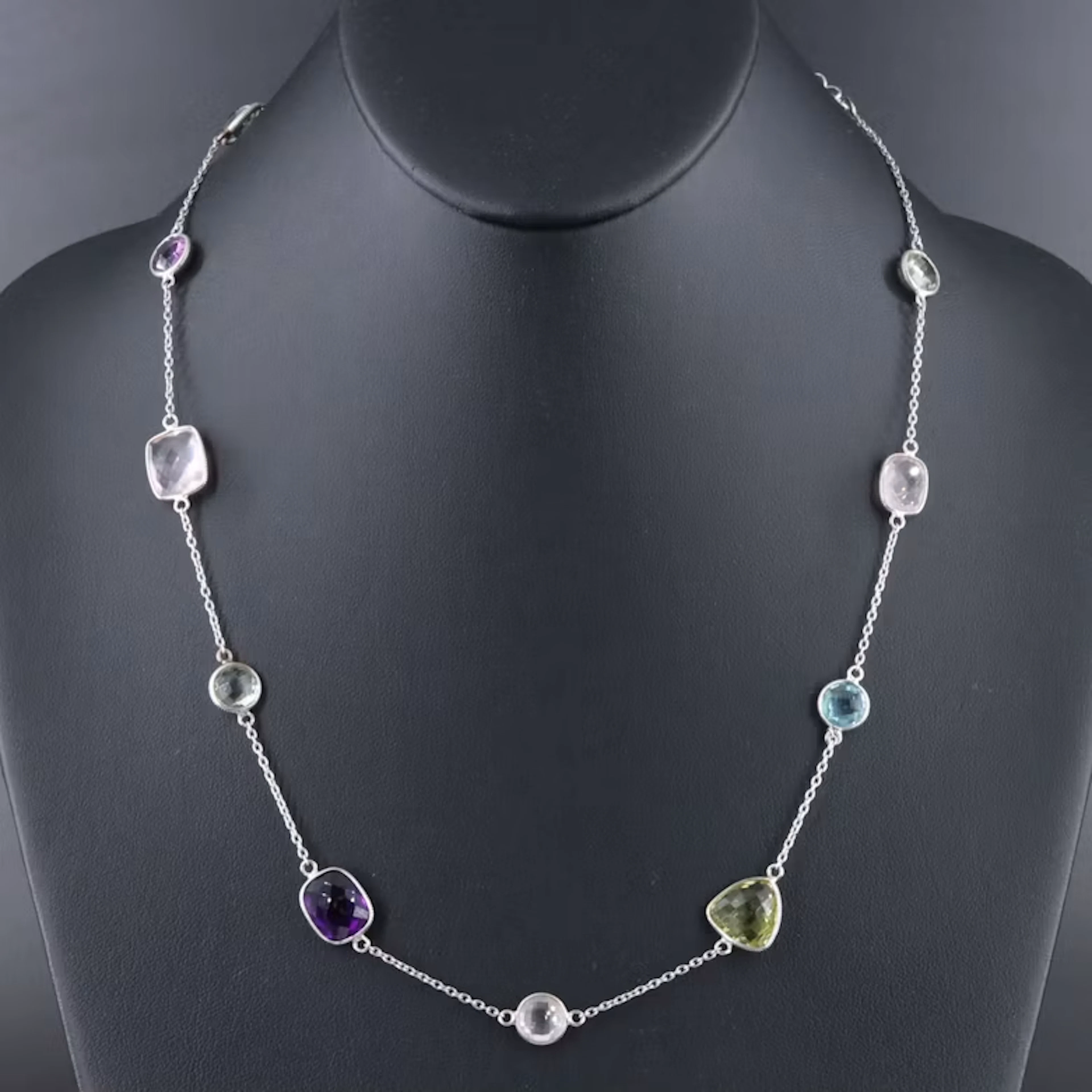 Sterling Station Necklace Including Amethyst, Rose Quartz and Citrine