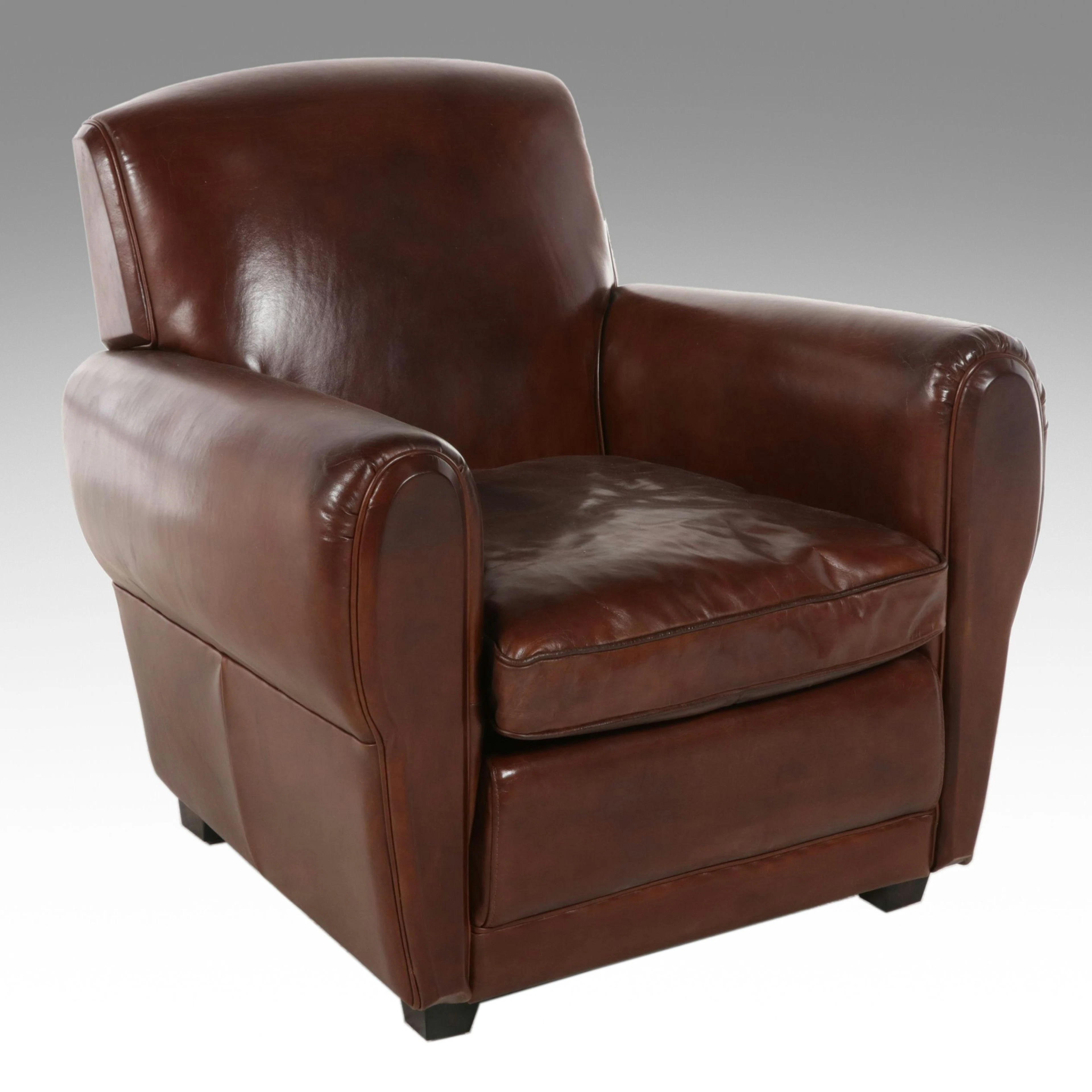 Art Deco Style Blue Ocean Traders Leather "Gustav" Club Chair, 21st Century