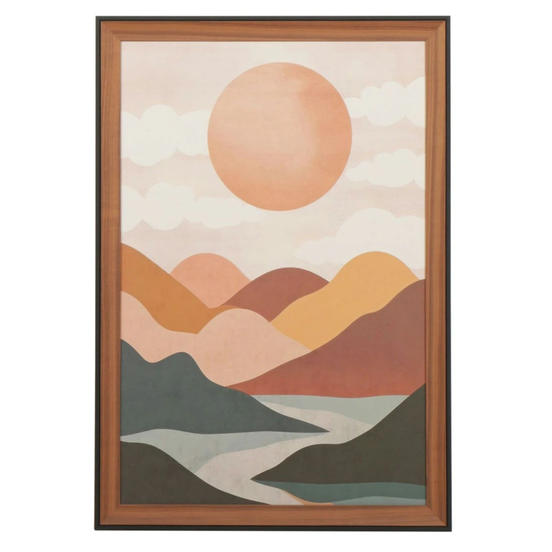 Abstract Geometric Valley Landscape Print "Boho Red Sun"