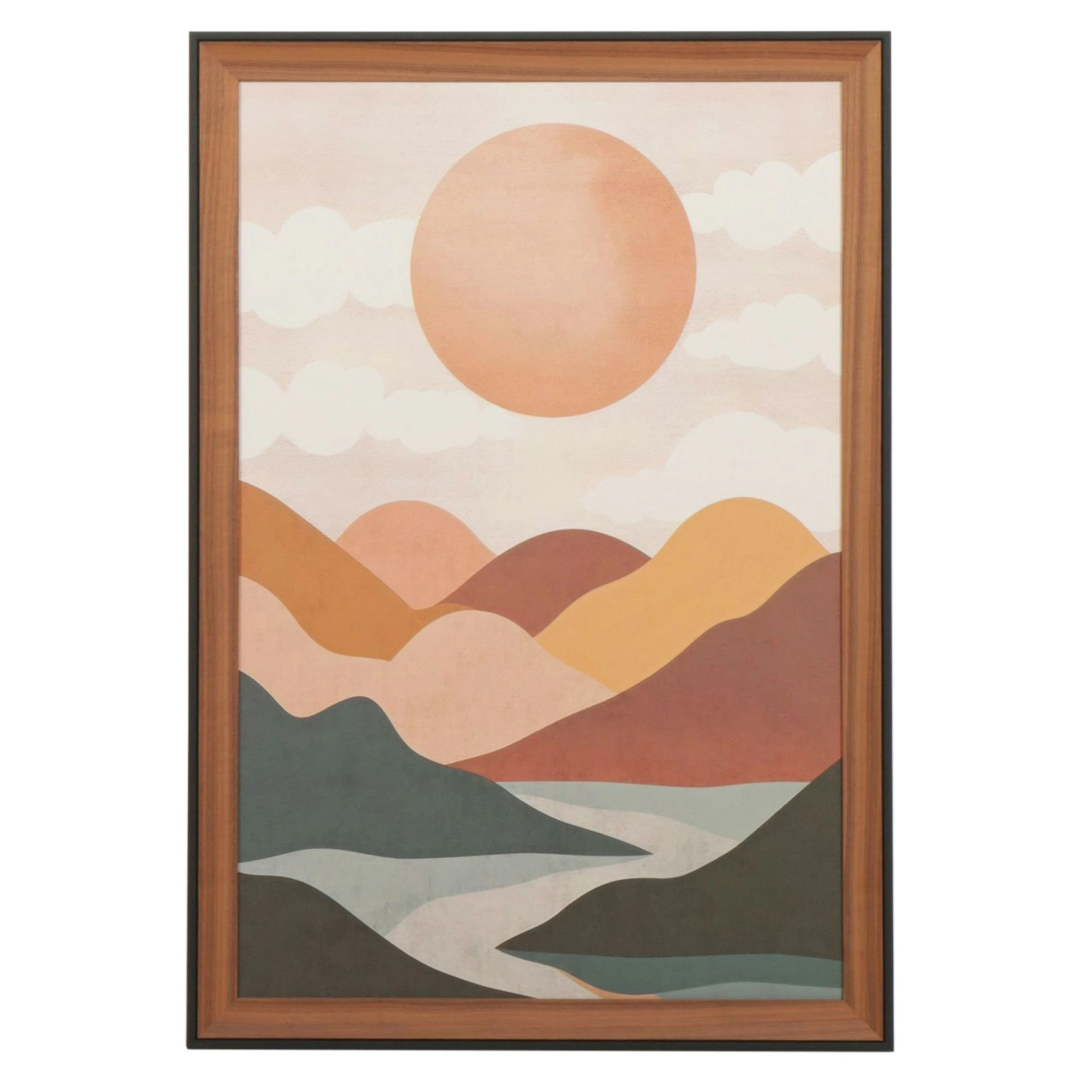 Abstract Geometric Valley Landscape Print "Boho Red Sun"