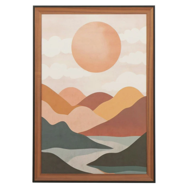 Abstract Geometric Valley Landscape Print "Boho Red Sun"