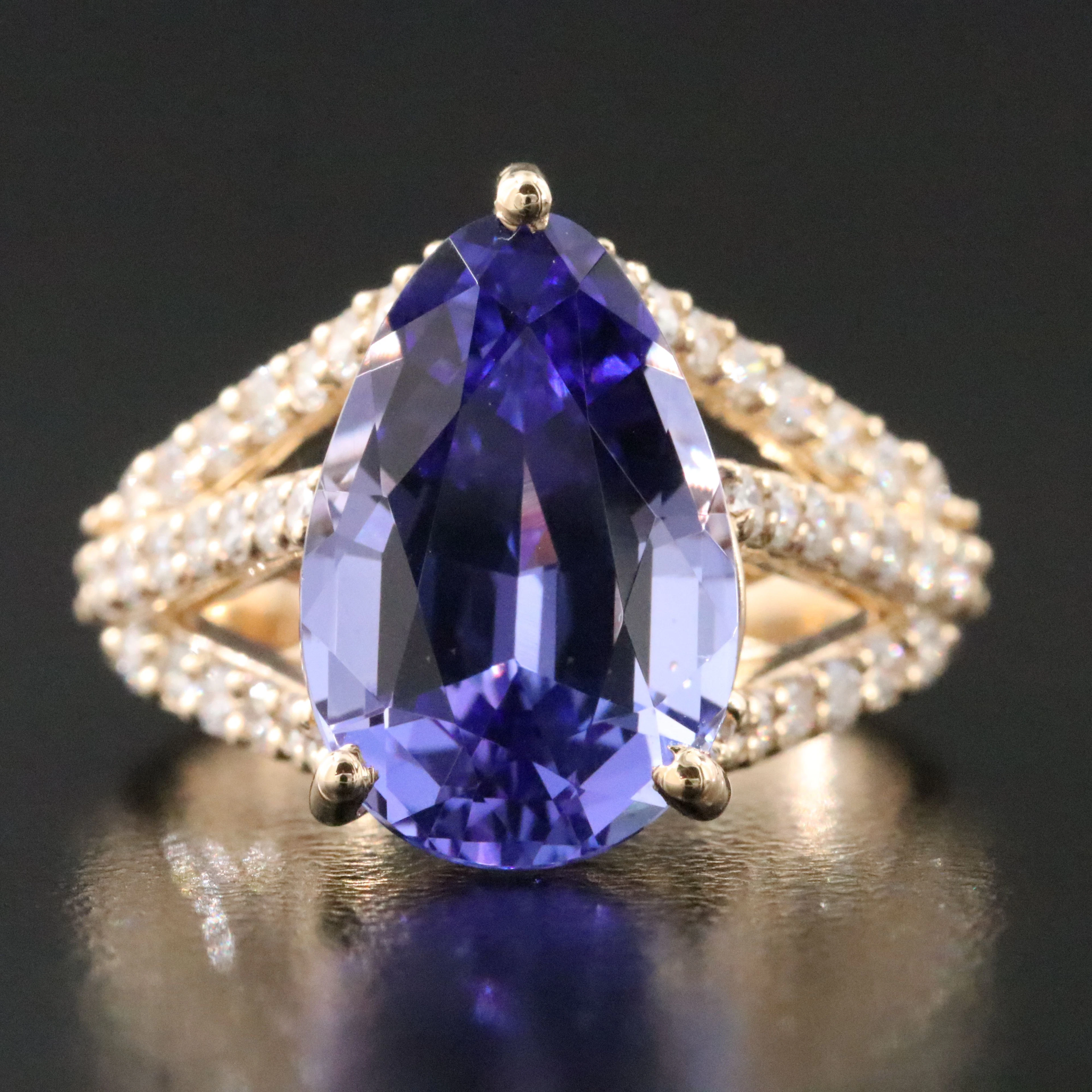 14K 6.79 CT Tanzanite and Diamond Ring with GIA Report