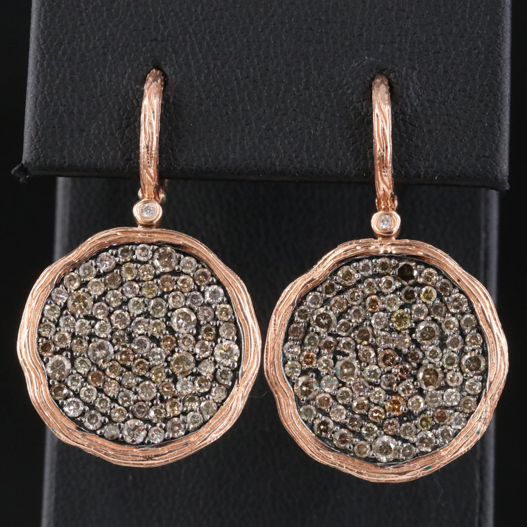 14K Rose Gold 4.25 CTW Pavé Diamond Pendant Earrings