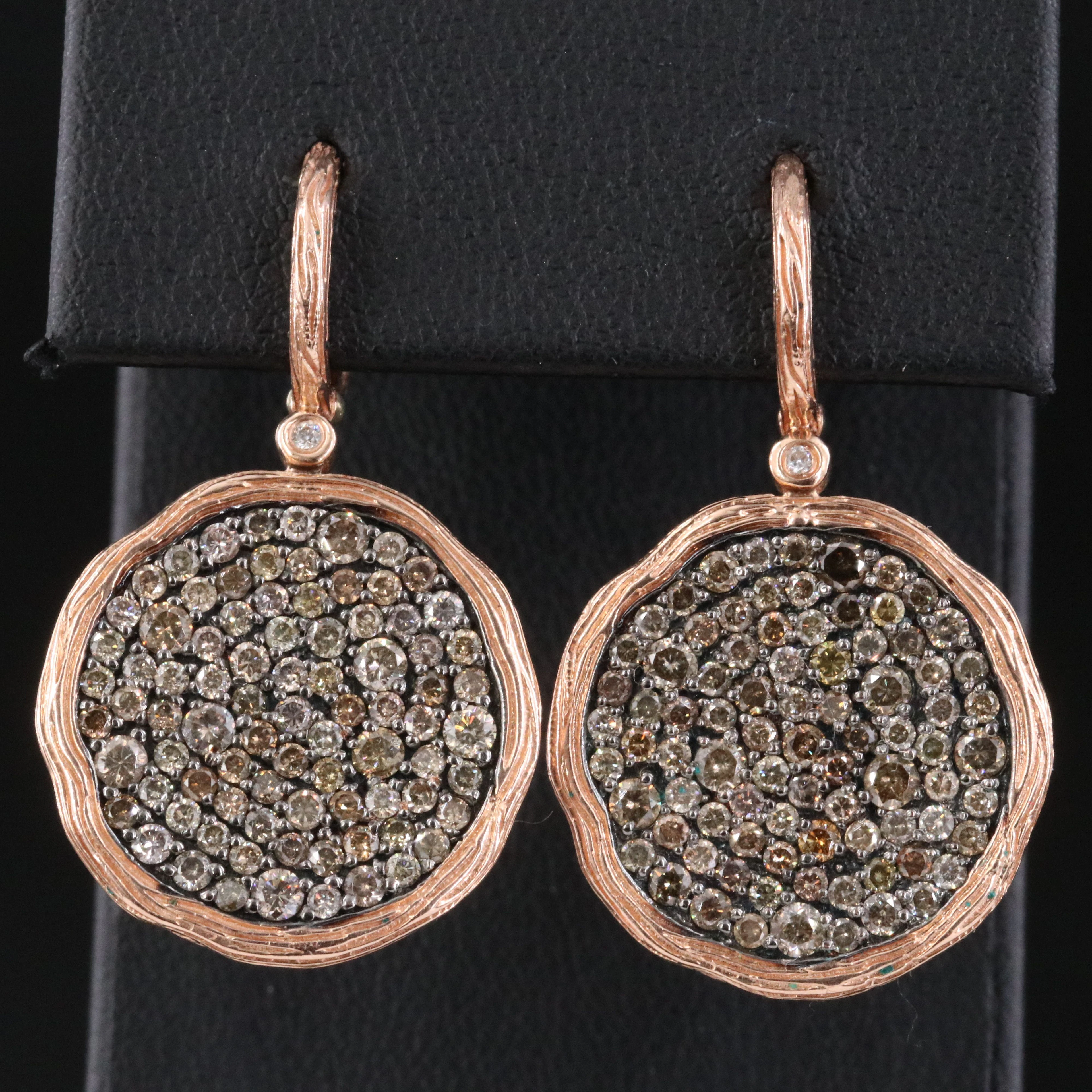14K Rose Gold 4.25 CTW Pavé Diamond Pendant Earrings