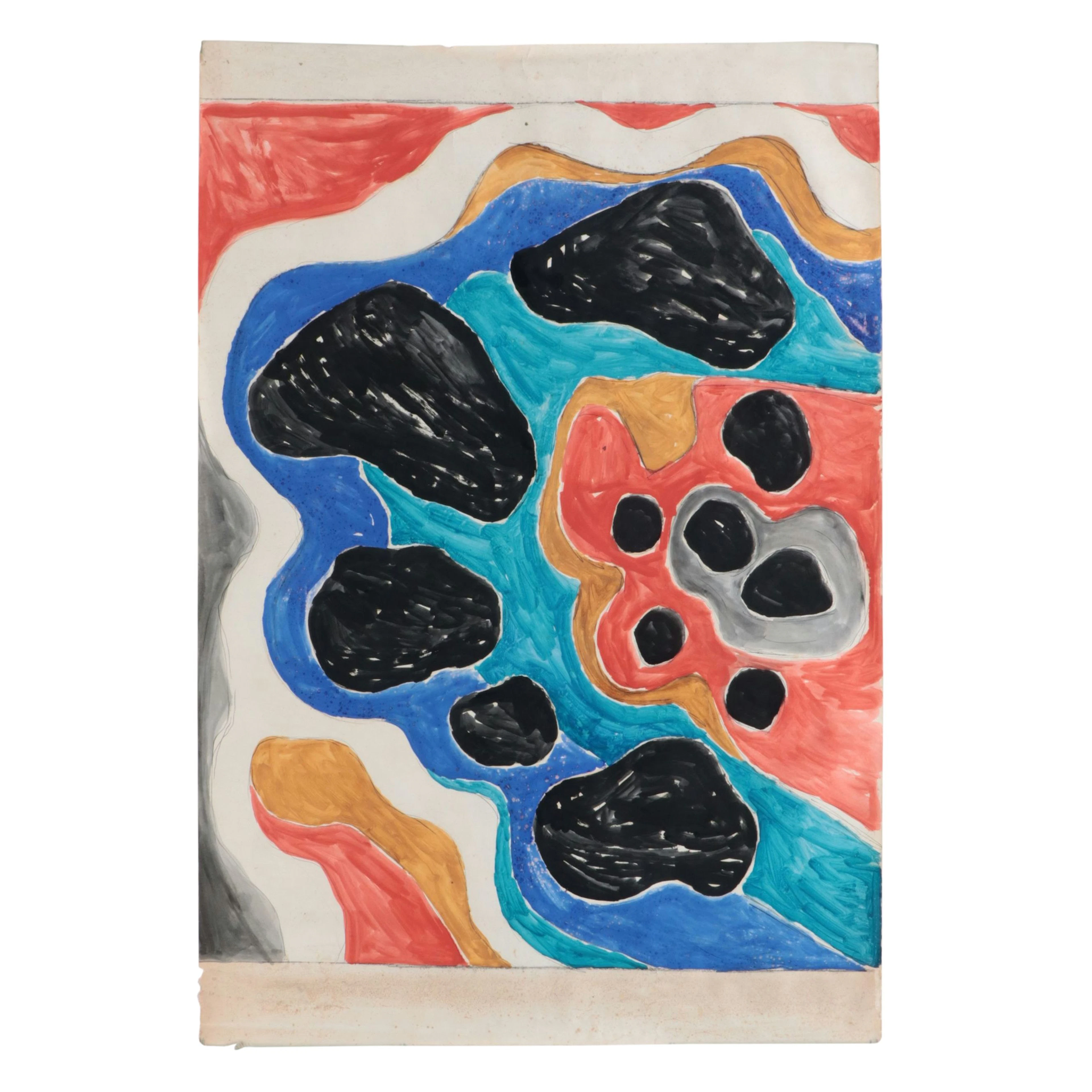 Achi Sullo Abstract Figurative Acrylic Painting, Mid to Late 20th Century