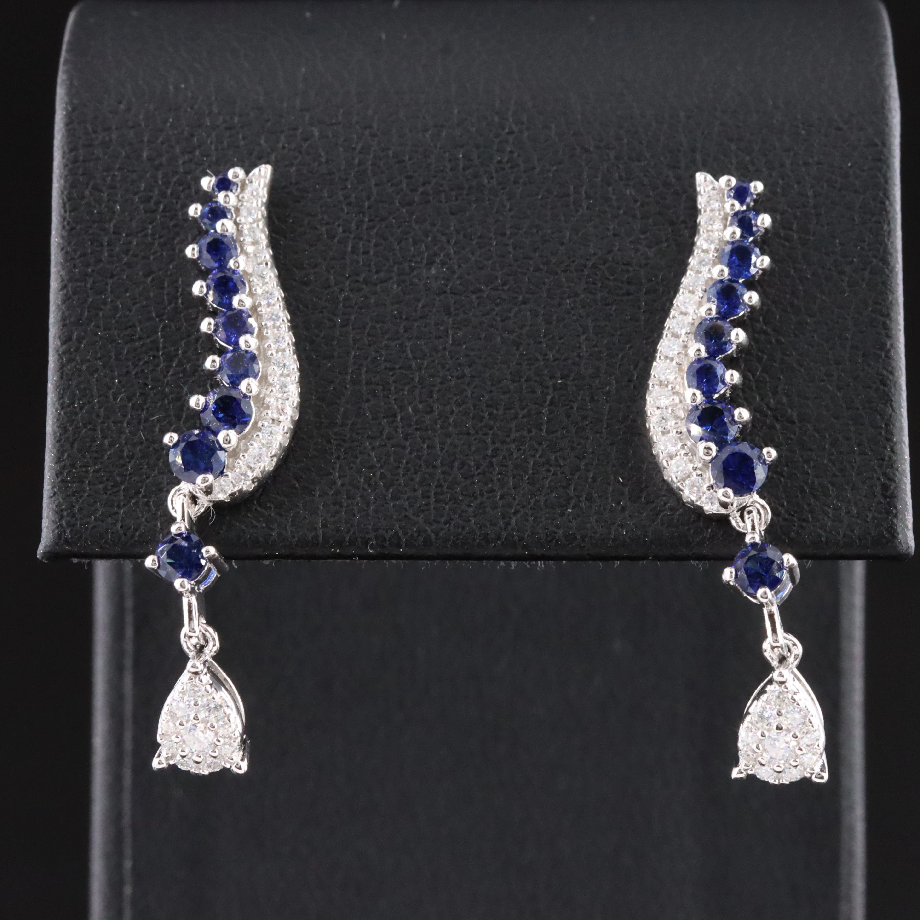Sterling Sapphire and Moissanite Drop Earrings