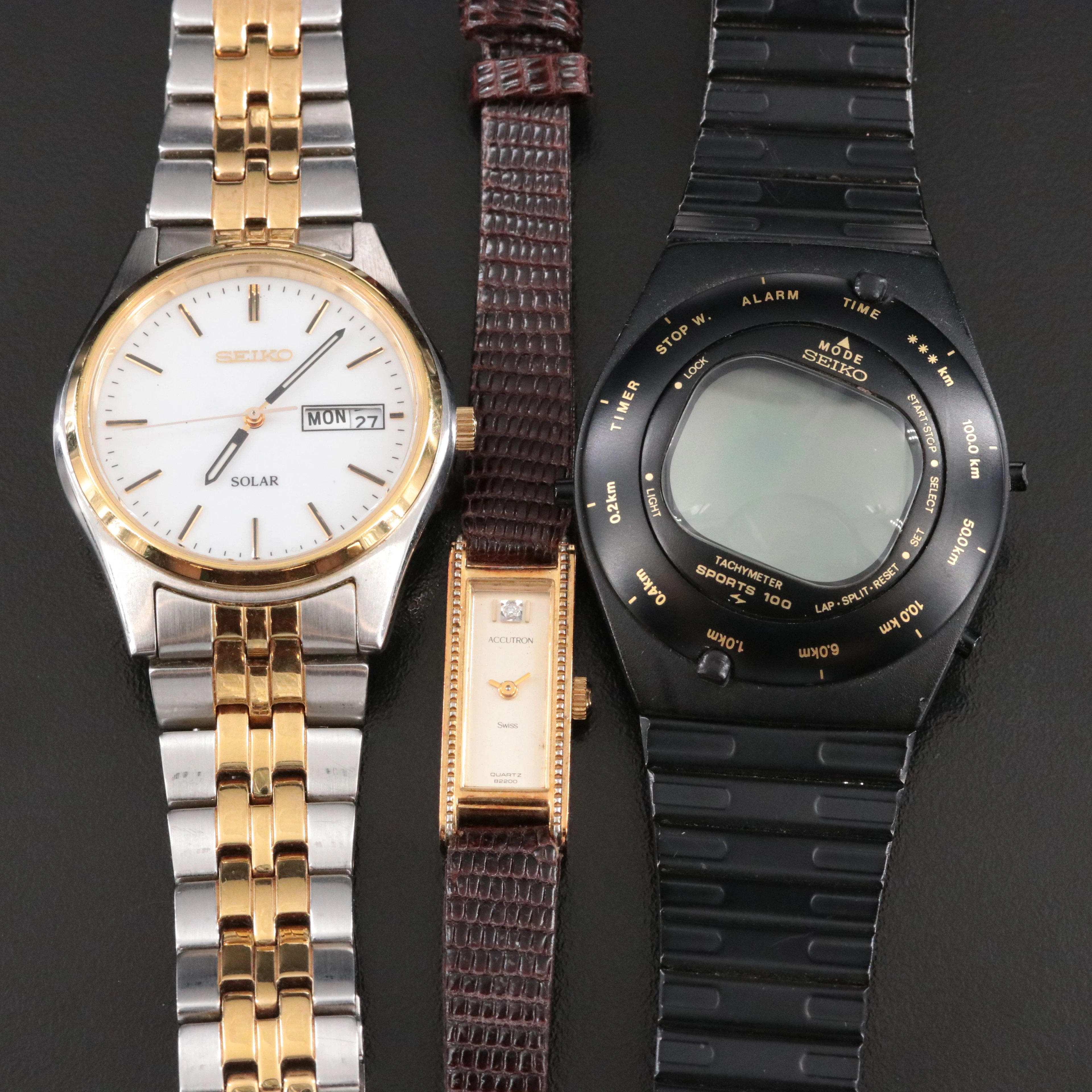 Seiko Solar, Sports 100 and Bulova Diamond Accented Accutron Watches