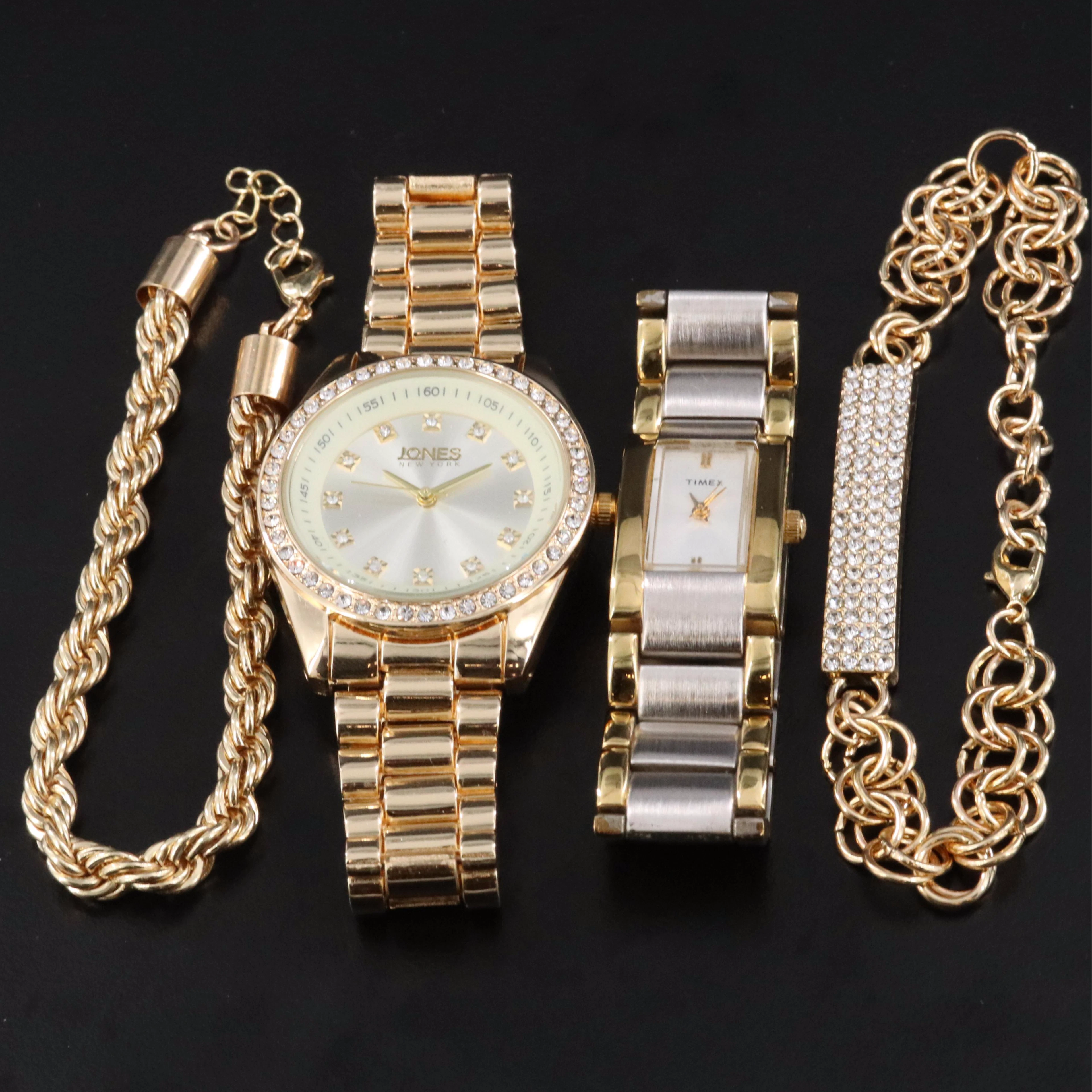 Timex Two-Tone and Jones New York Quartz Watches with Gold-Tone Bracelets