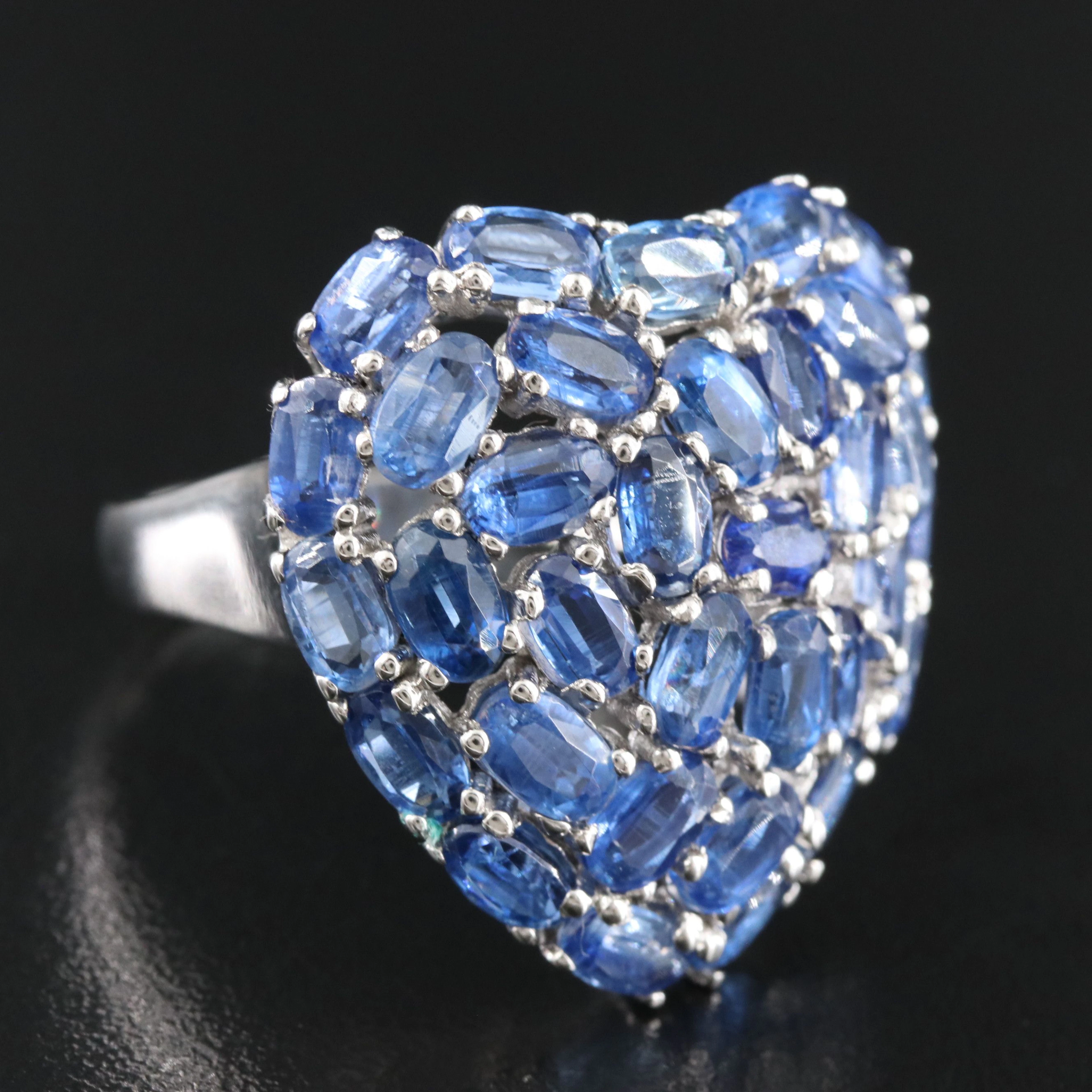 Sterling Kyanite Cluster Heart Ring