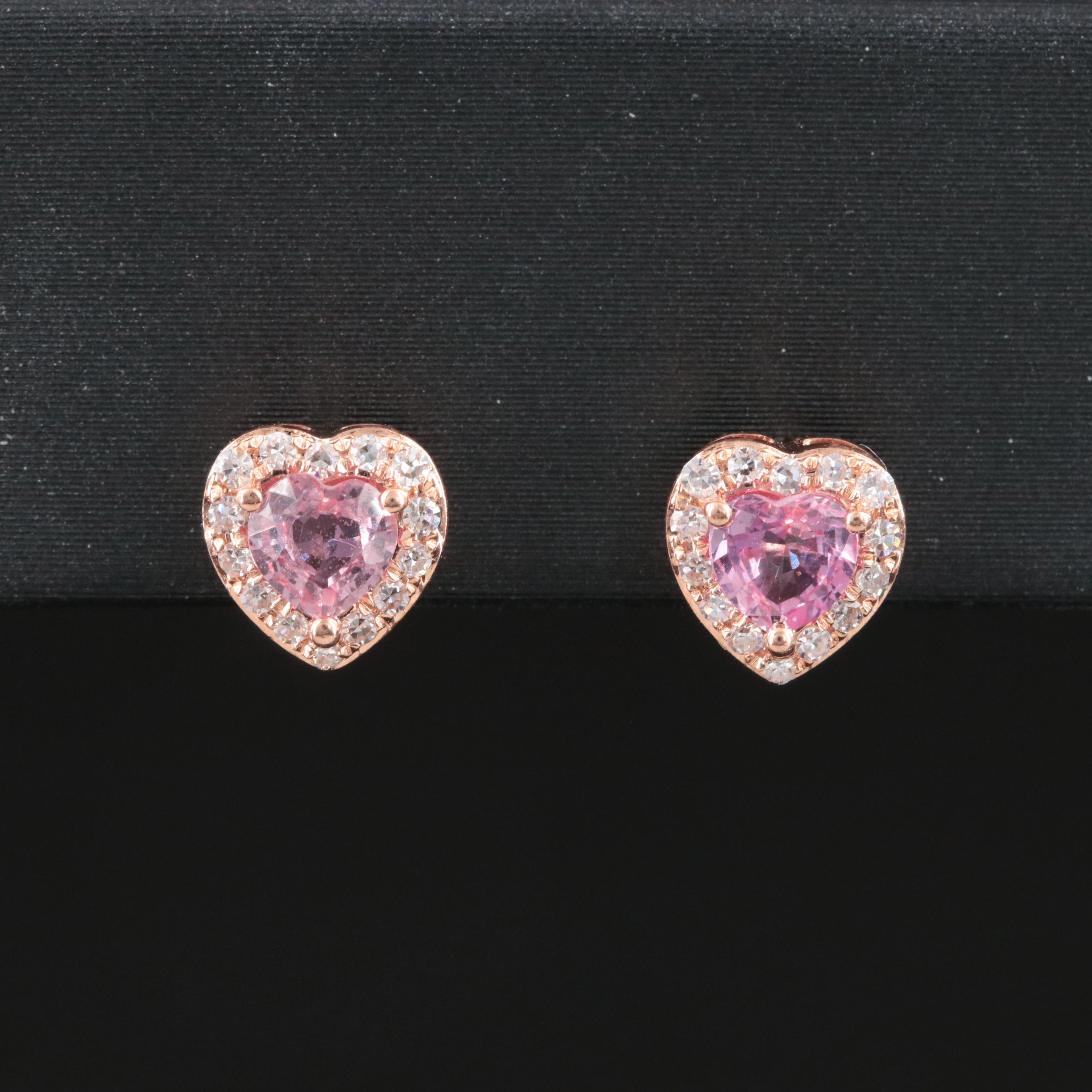 EFFY 14K Rose Gold Pink Sapphire and Diamond Heart Earrings